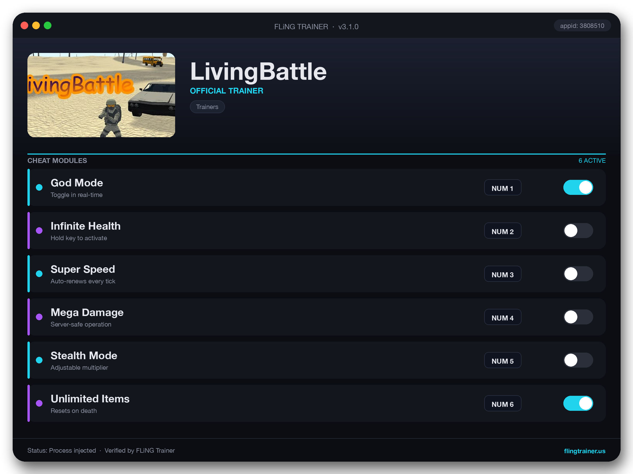 LivingBattle Trainer interface