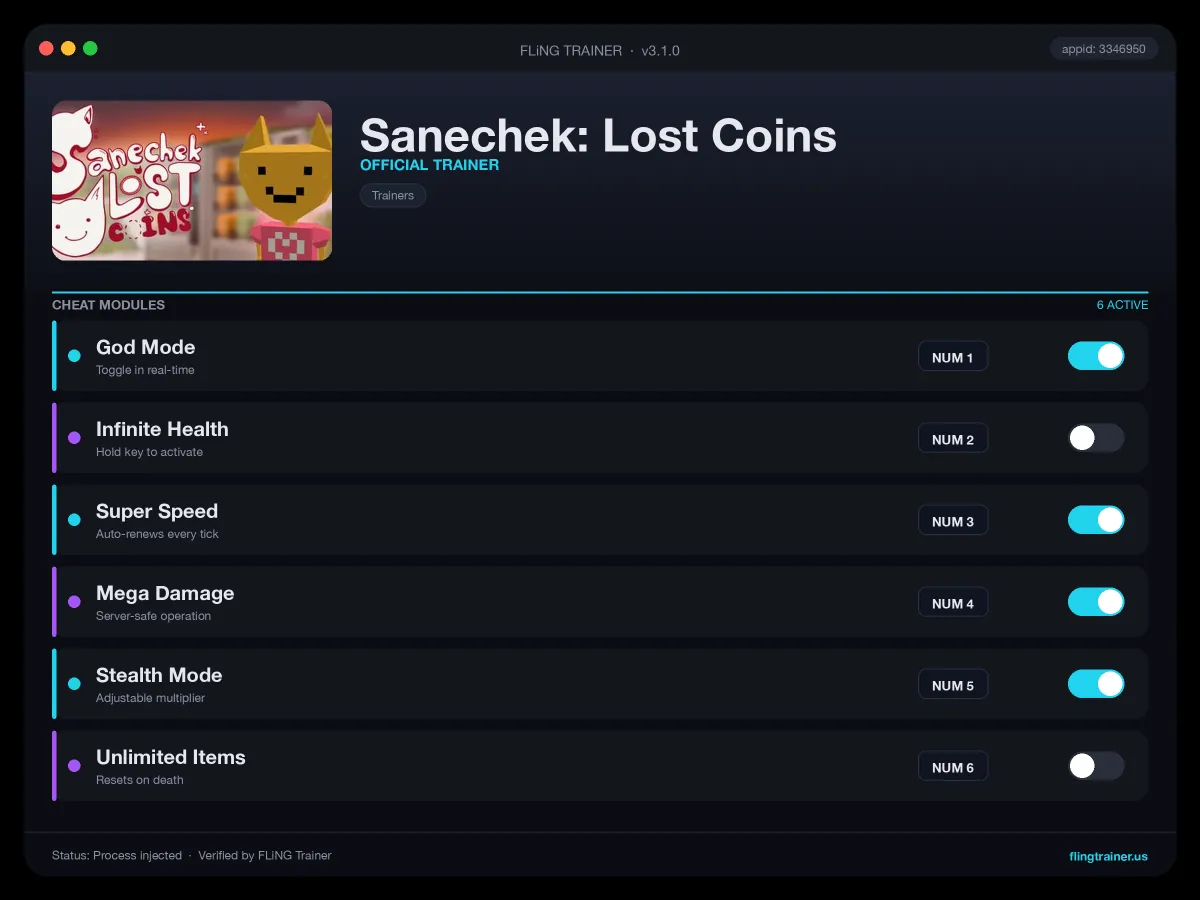 Sanechek: Lost Coins Trainer interface