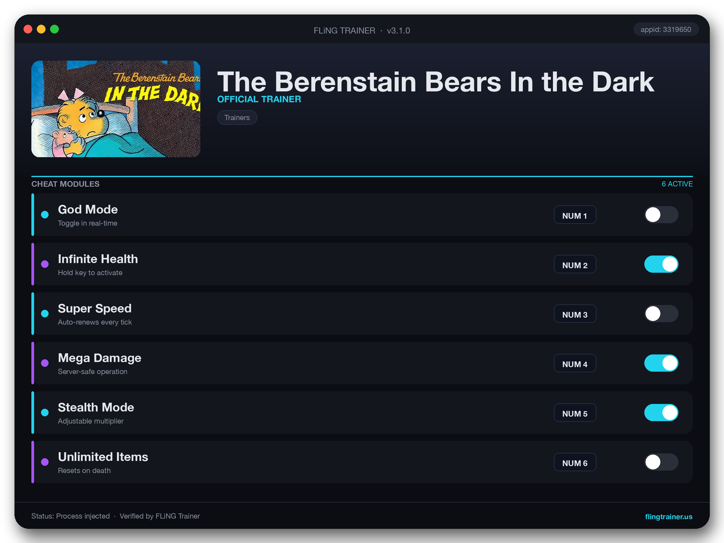 The Berenstain Bears In the Dark Trainer interface