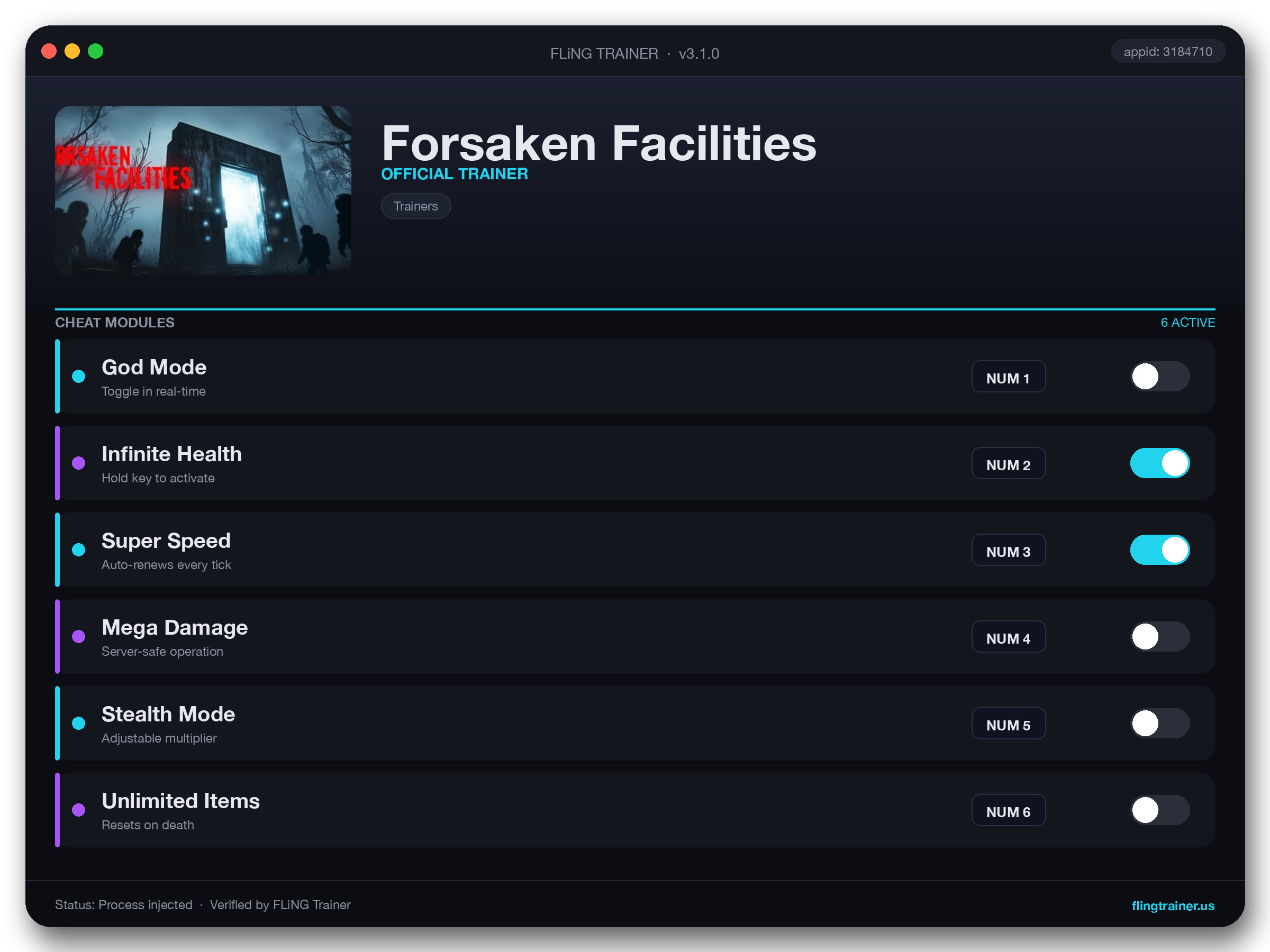 Forsaken Facilities Trainer interface