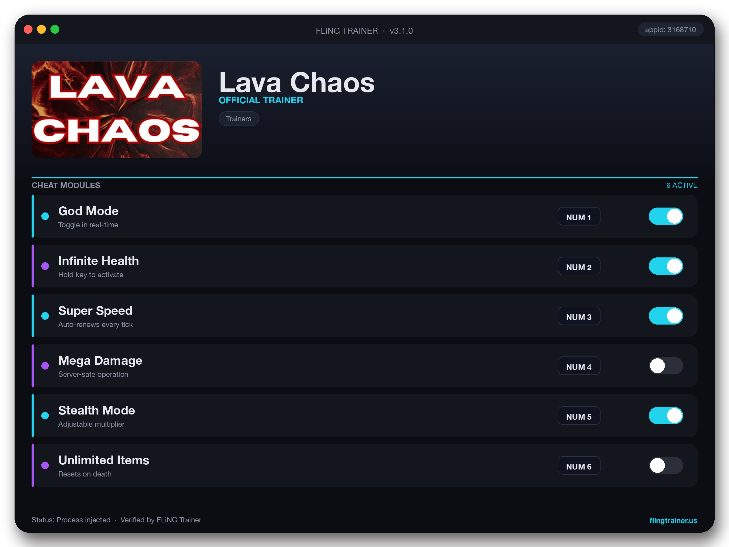 Lava Chaos Trainer interface