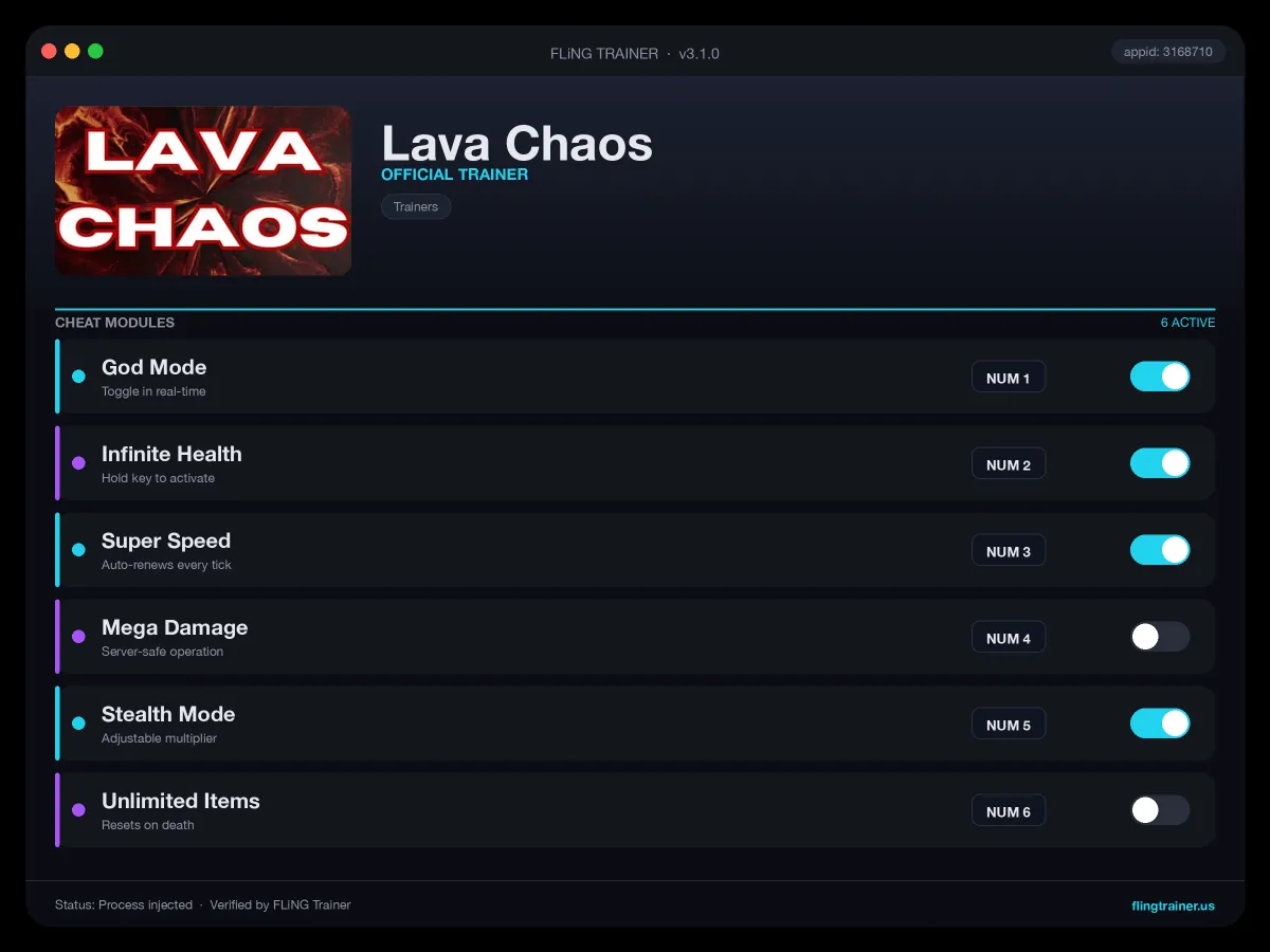 Lava Chaos Trainer interface