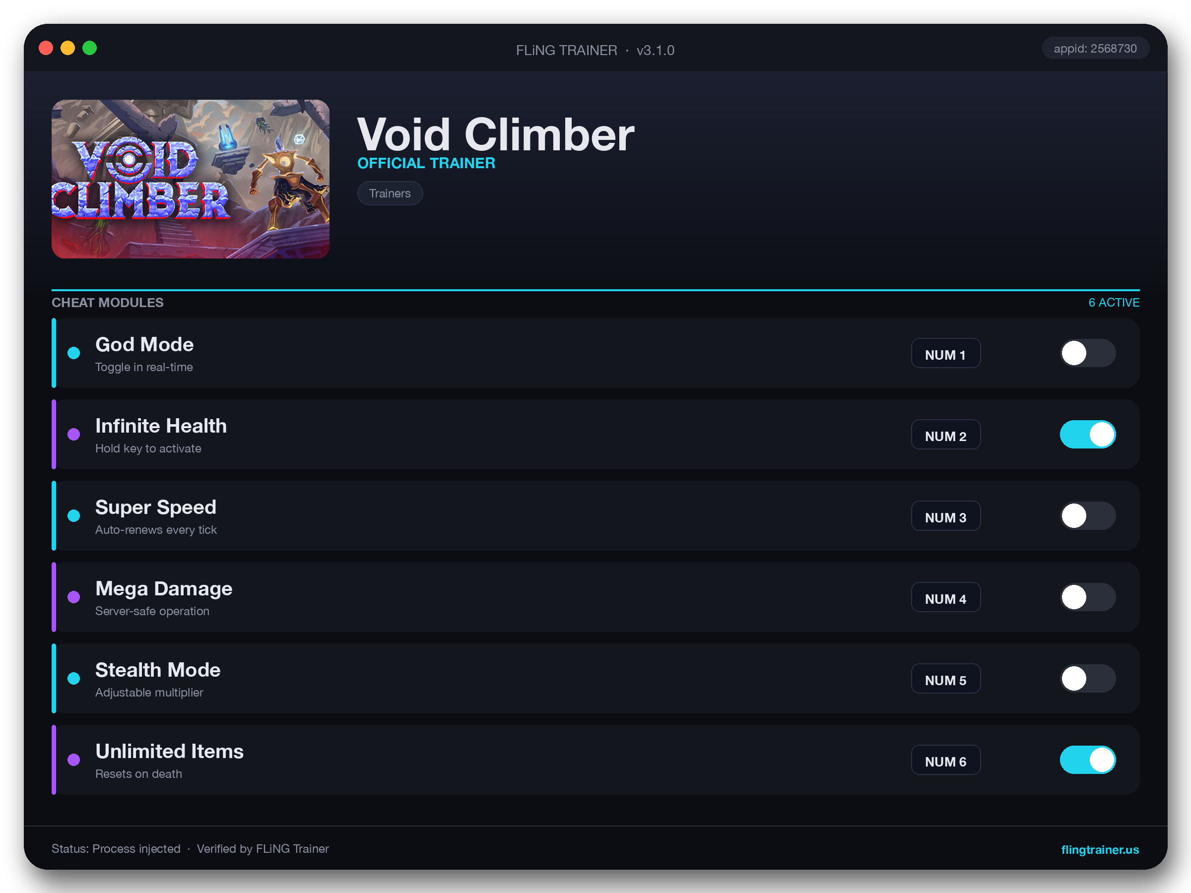 Void Climber Trainer interface