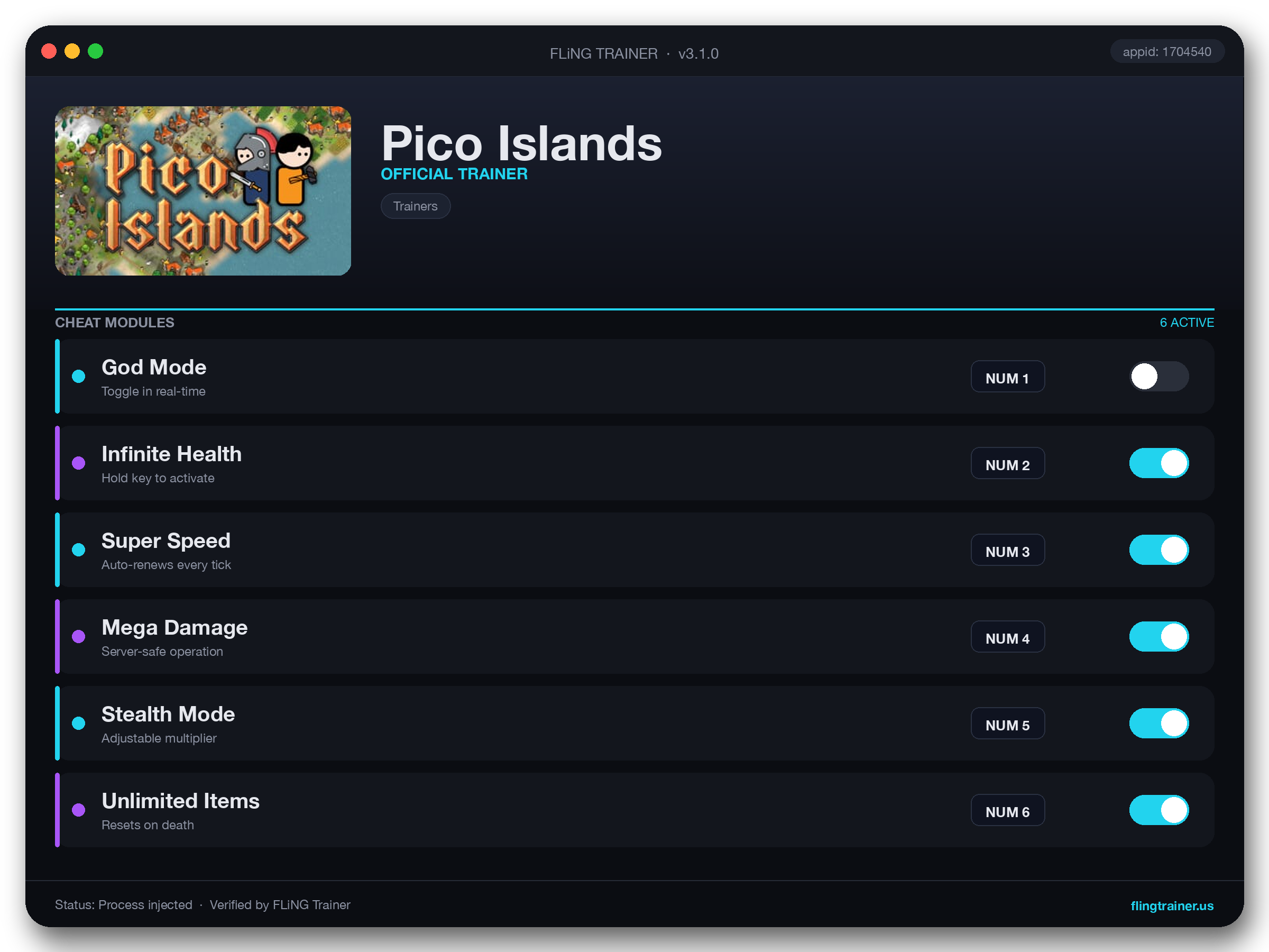 Pico Islands Trainer interface