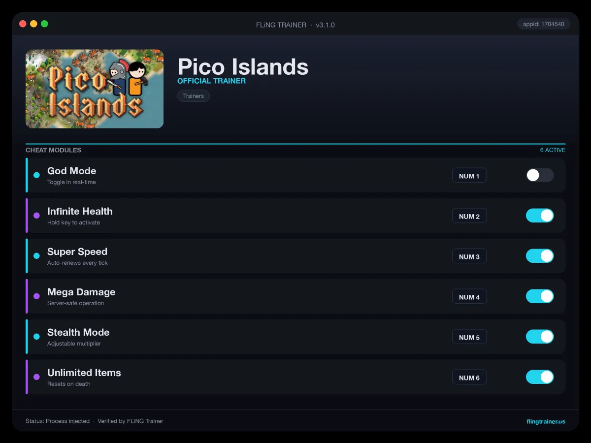 Pico Islands Trainer interface