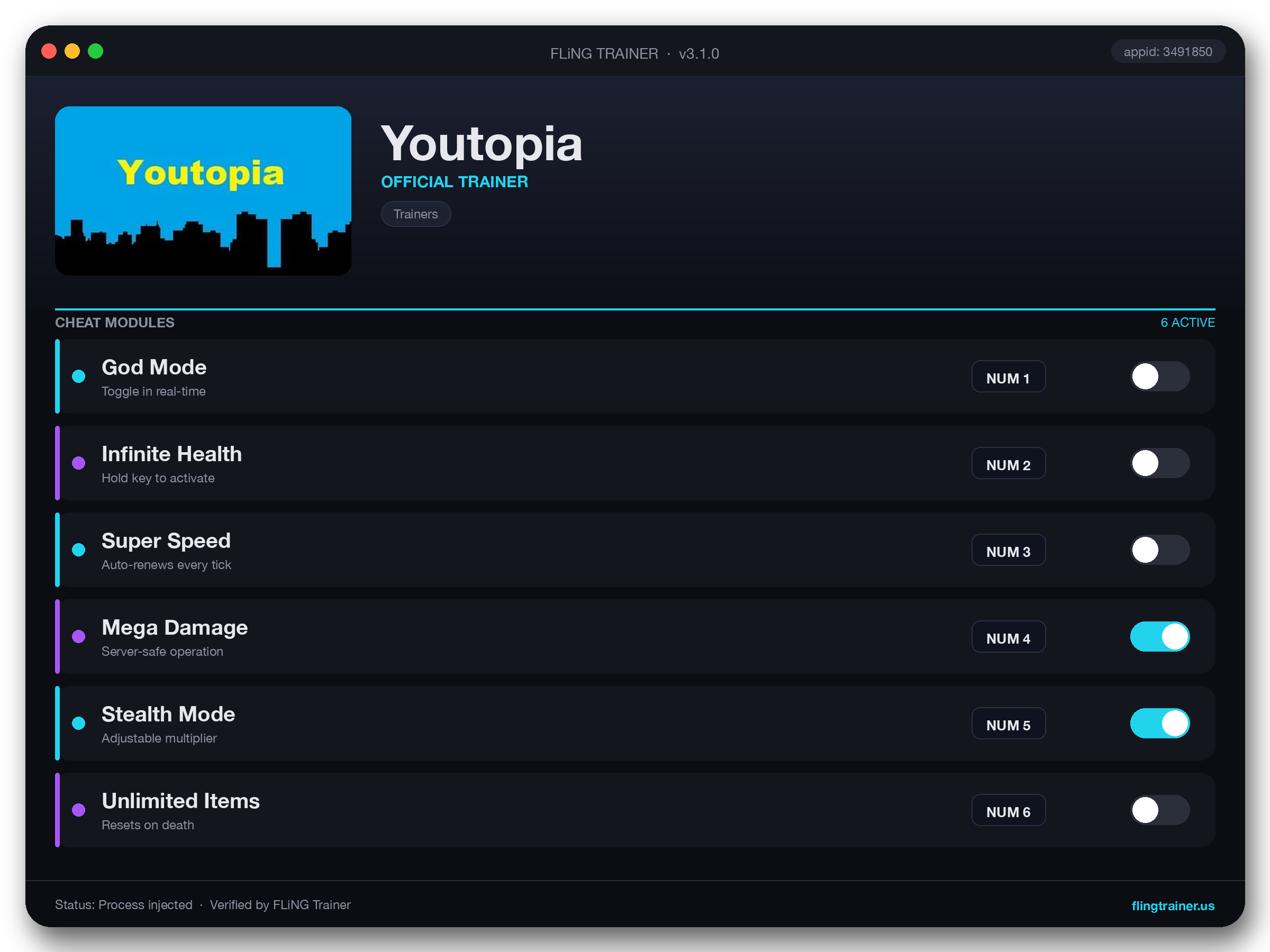 Youtopia Trainer interface
