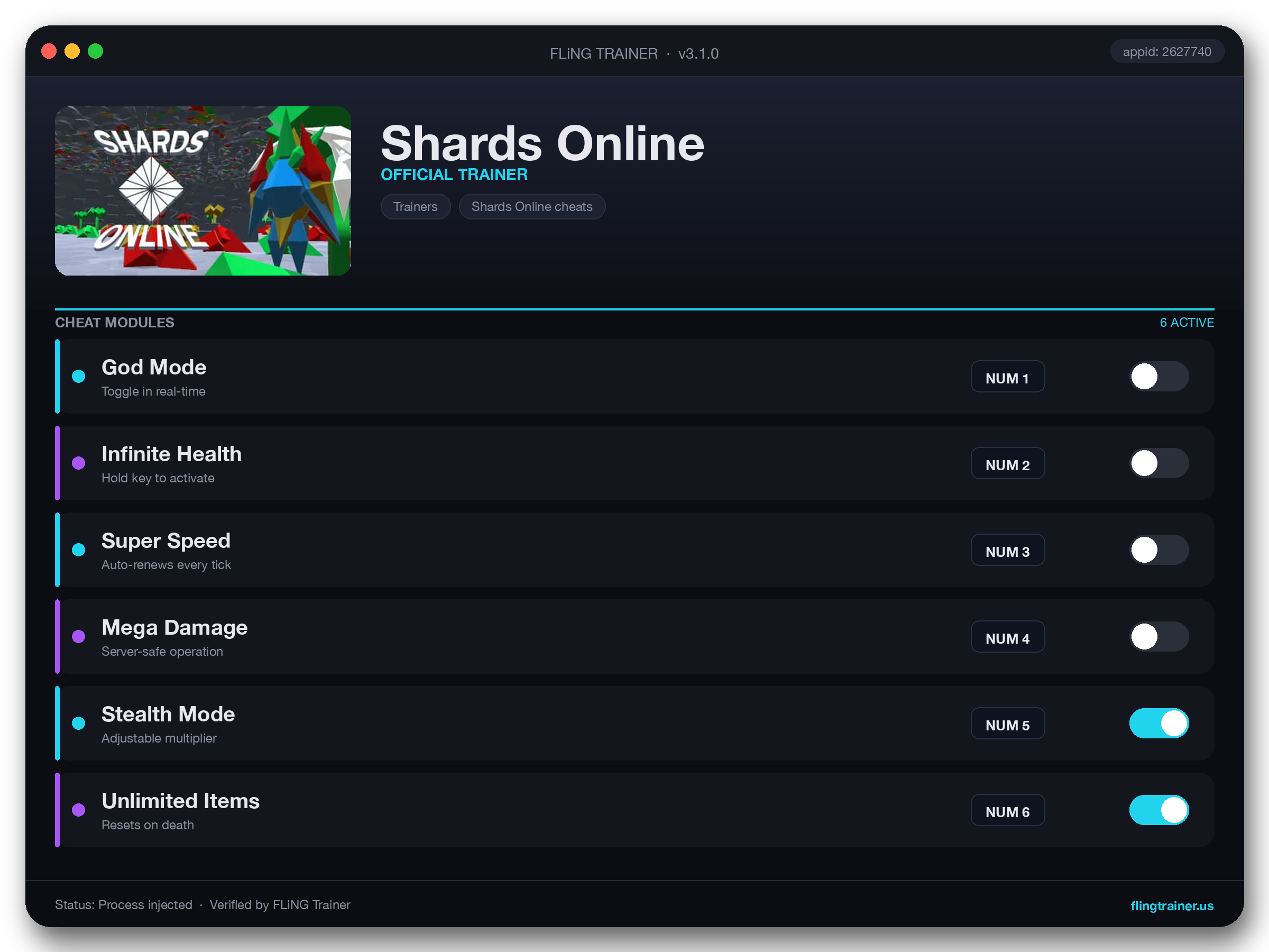 Shards Online Trainer interface