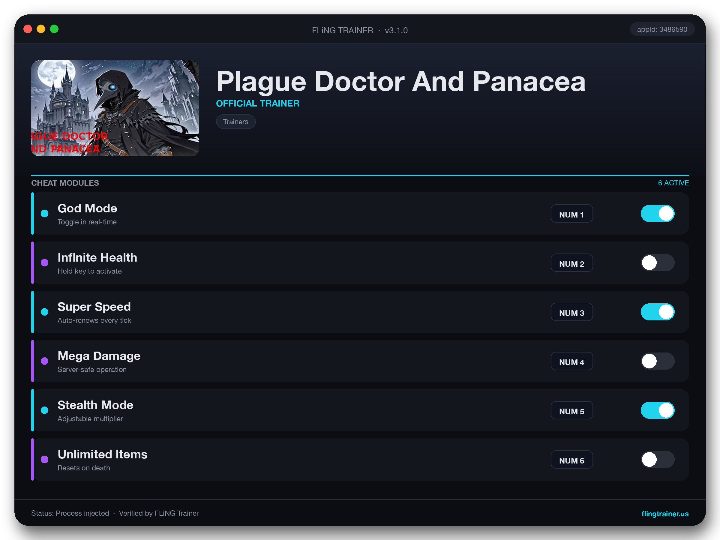 Plague Doctor And Panacea Trainer interface