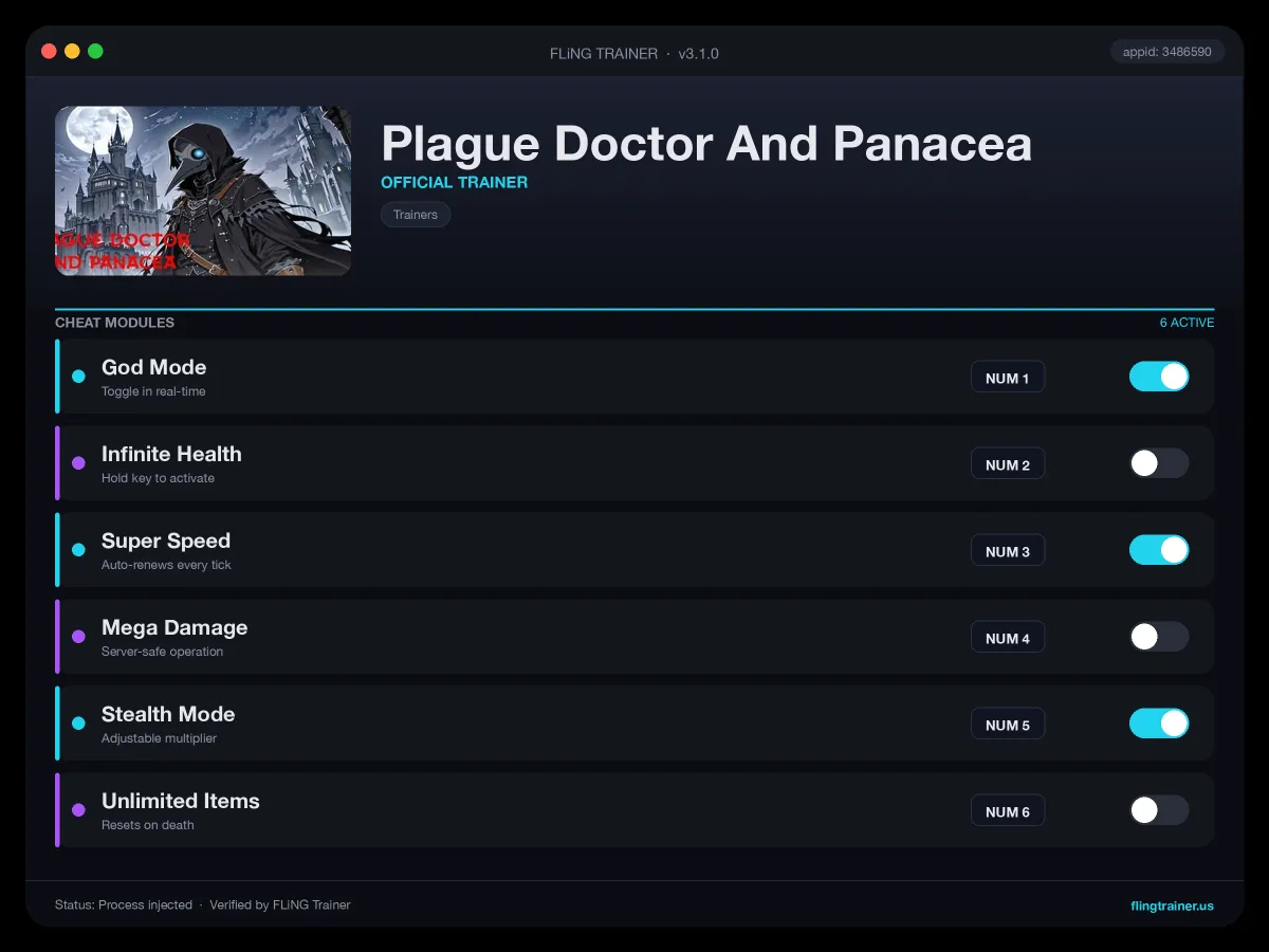 Plague Doctor And Panacea Trainer interface