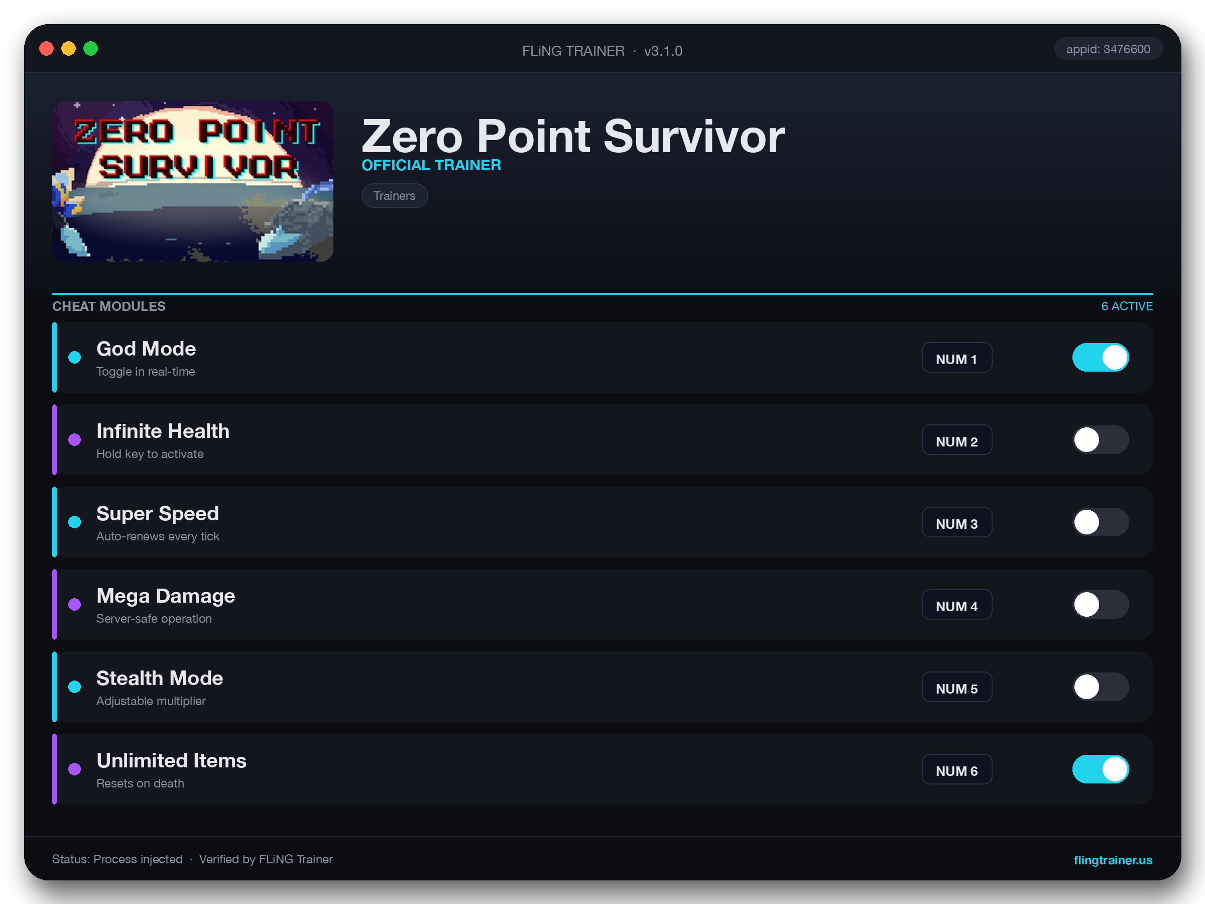 Zero Point Survivor Trainer interface