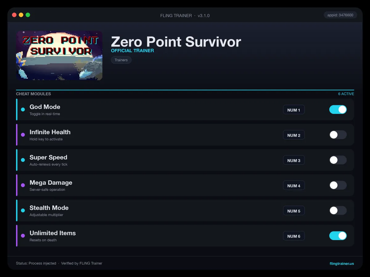Zero Point Survivor Trainer interface