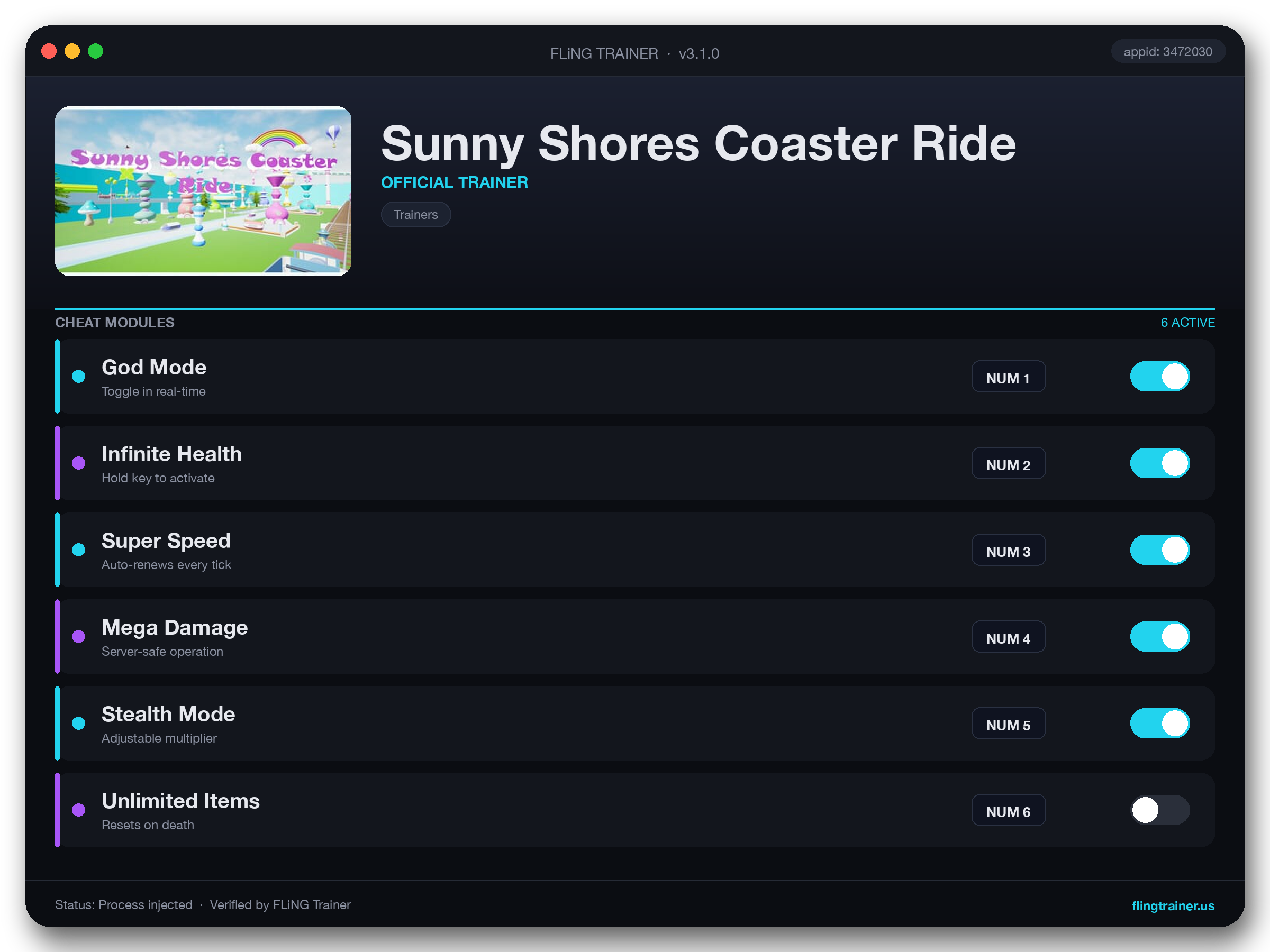 Sunny Shores Coaster Ride Trainer interface