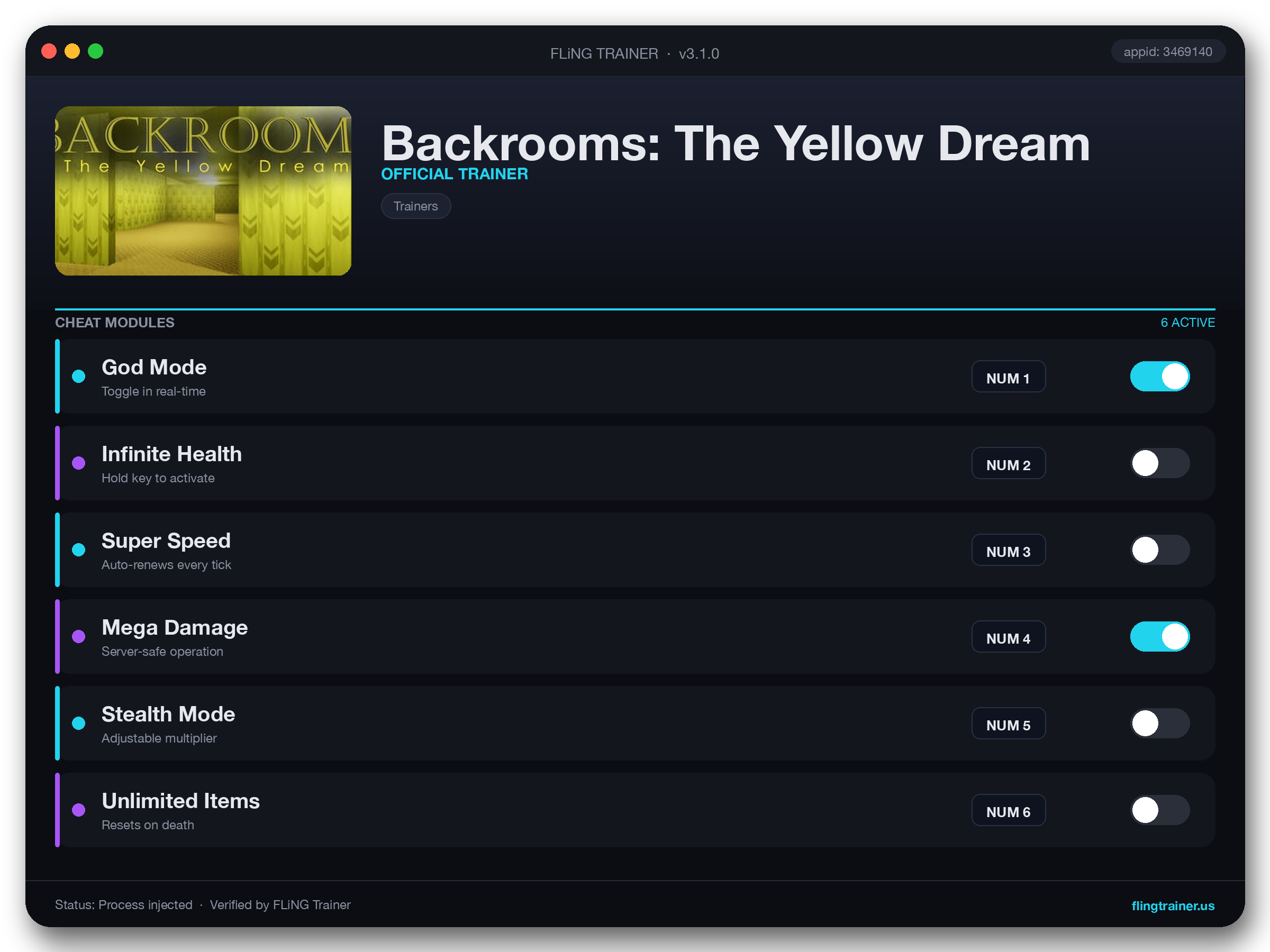 Backrooms: The Yellow Dream Trainer interface