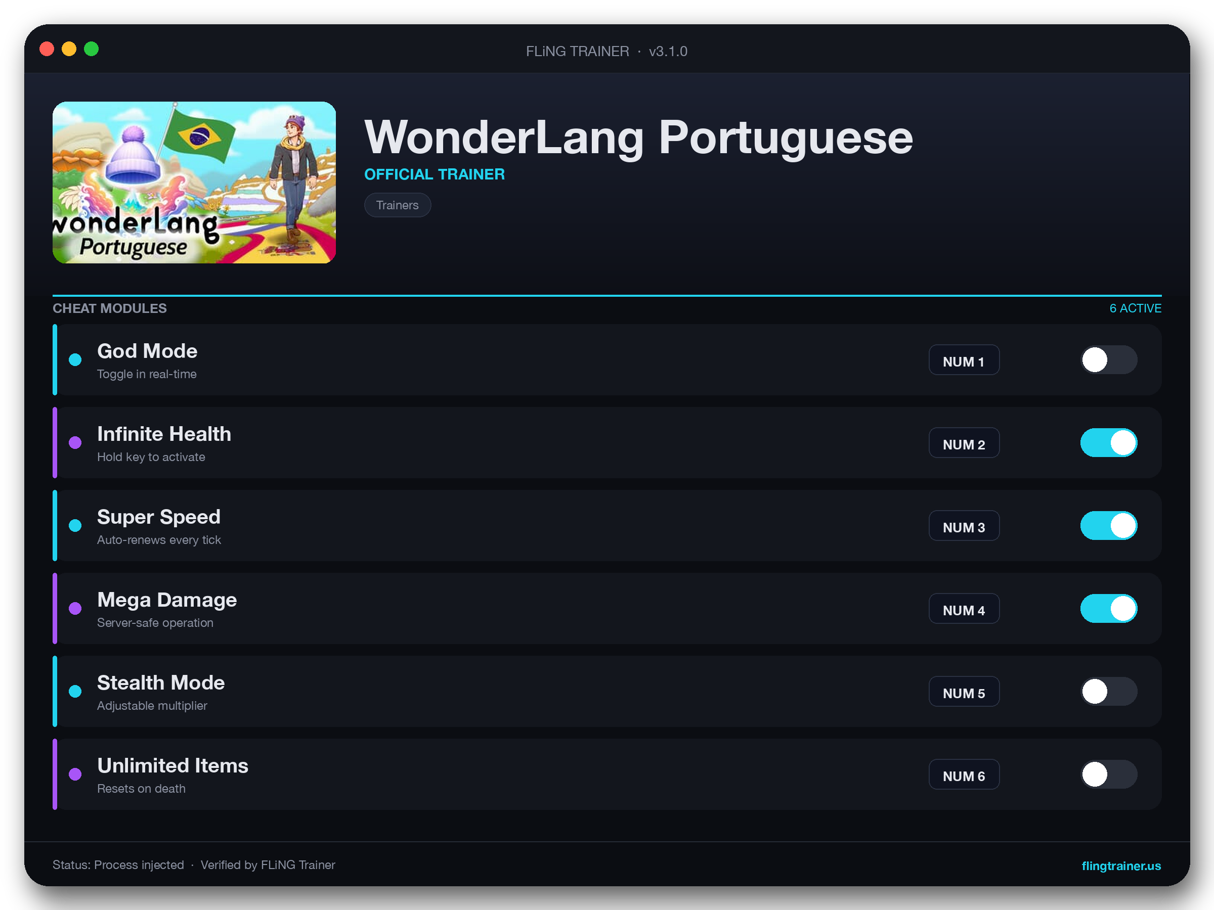 WonderLang Portuguese Trainer interface