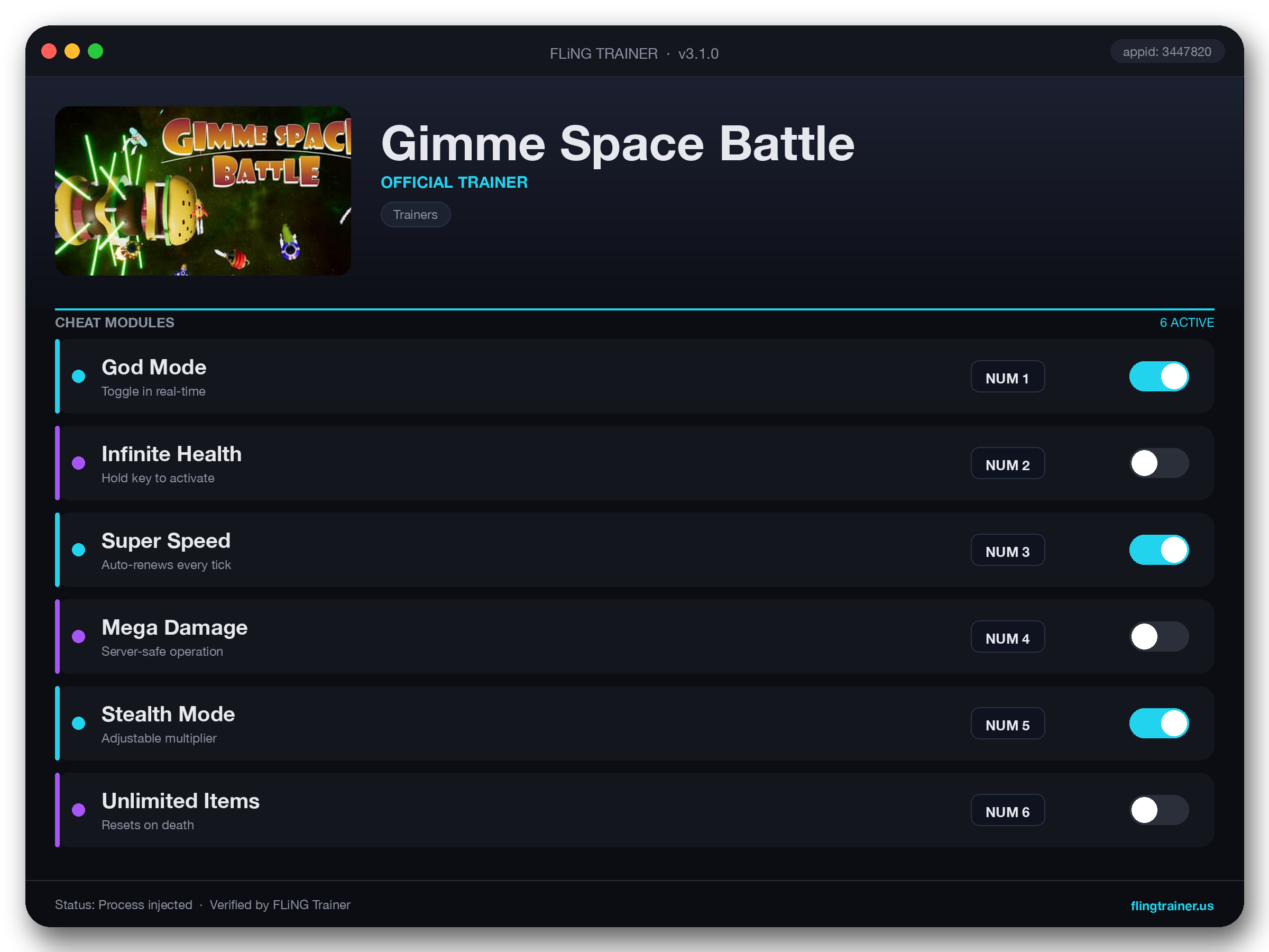 Gimme Space Battle Trainer interface