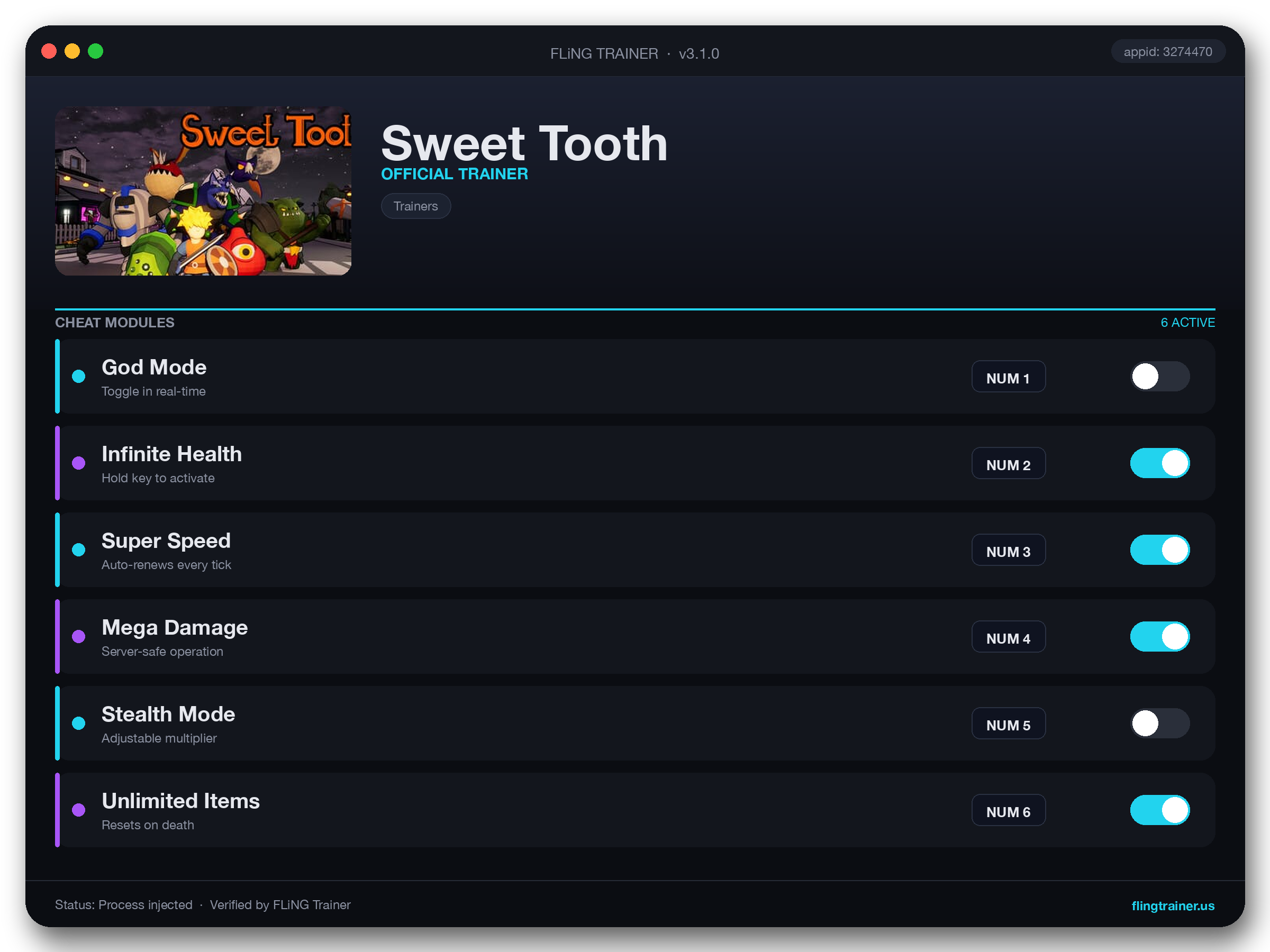 Sweet Tooth Trainer interface