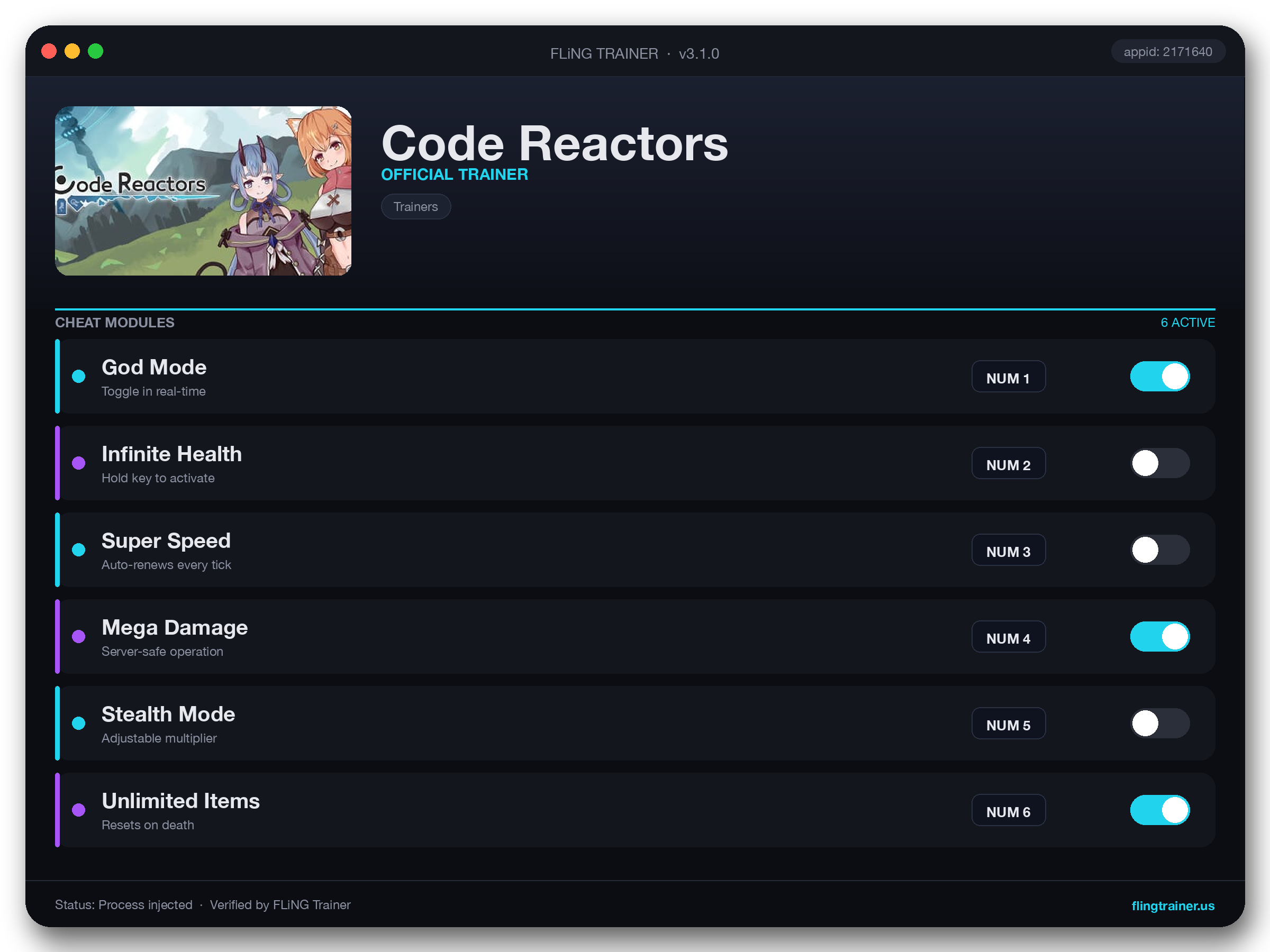 Code Reactors Trainer interface