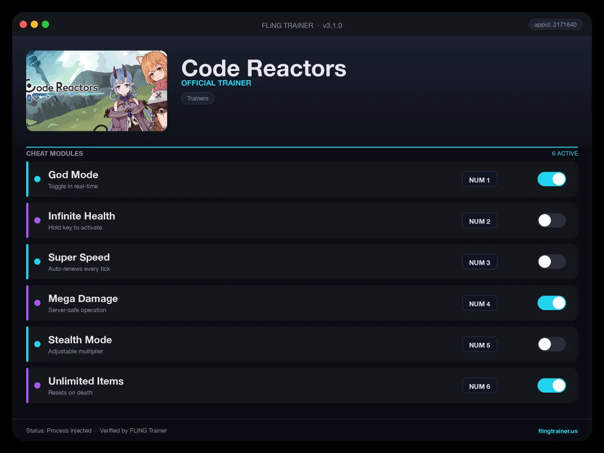 Code Reactors Trainer interface