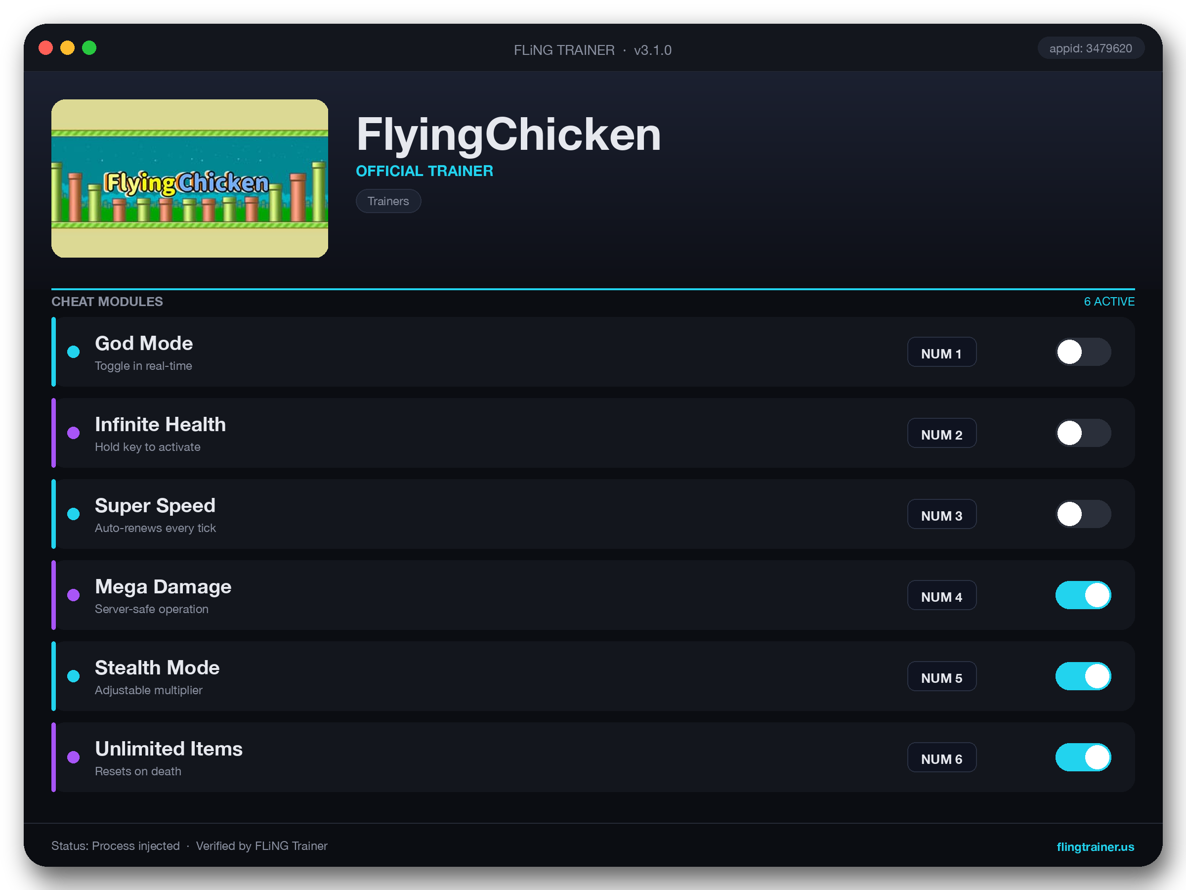 FlyingChicken Trainer interface