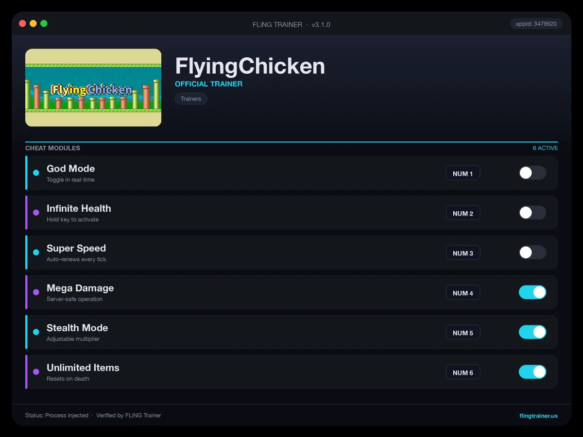 FlyingChicken Trainer interface