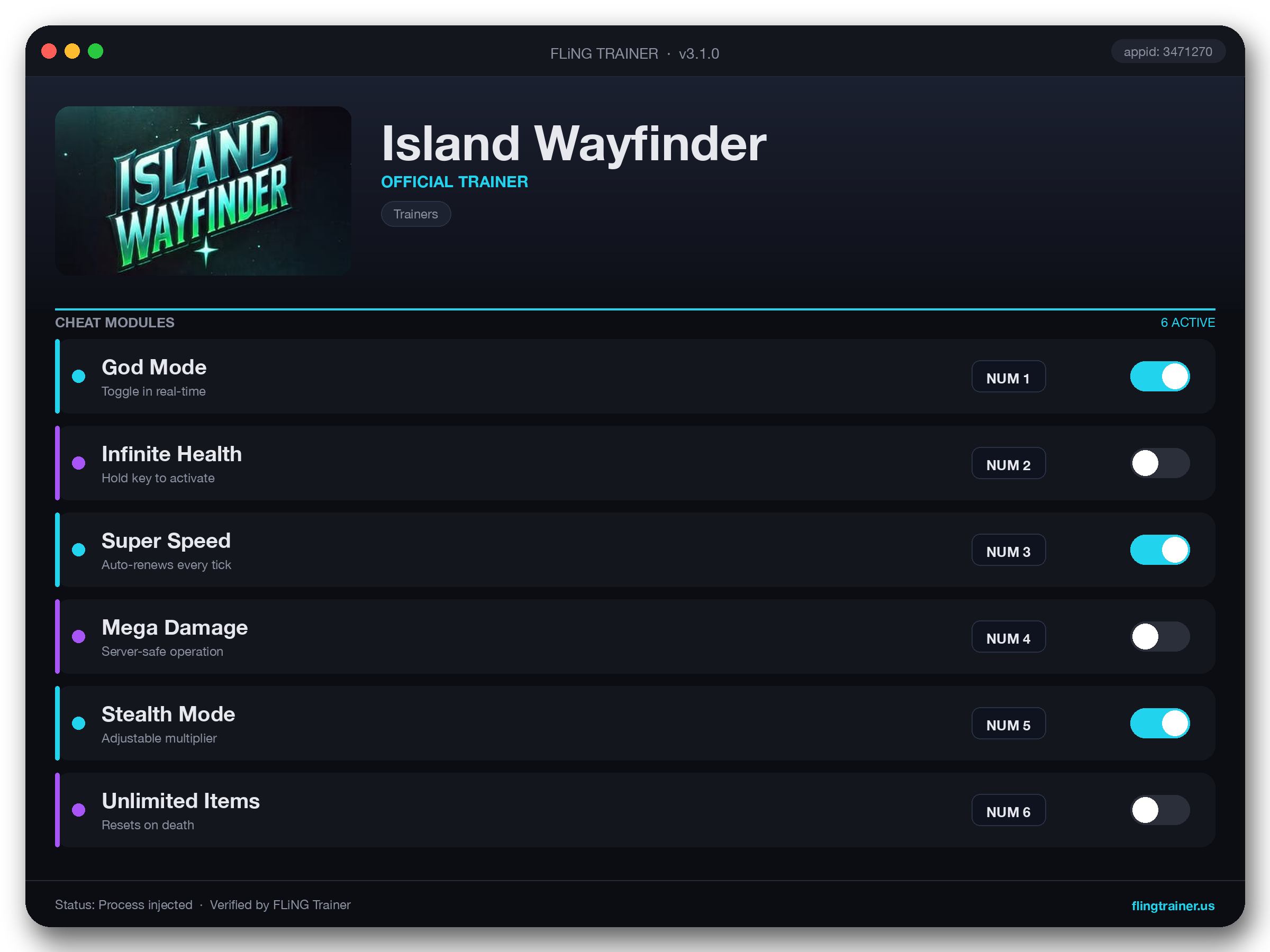 Island Wayfinder Trainer interface