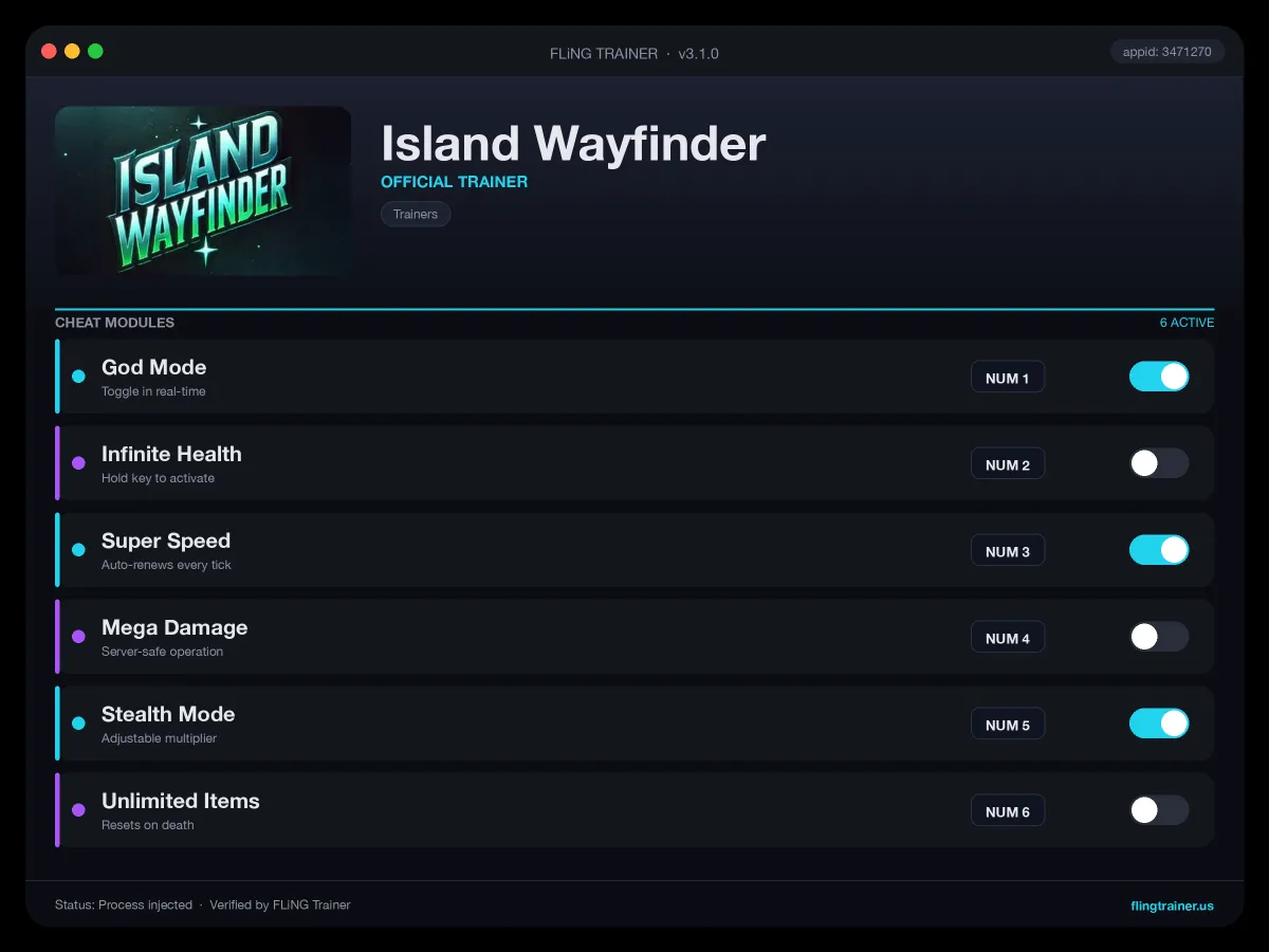 Island Wayfinder Trainer interface