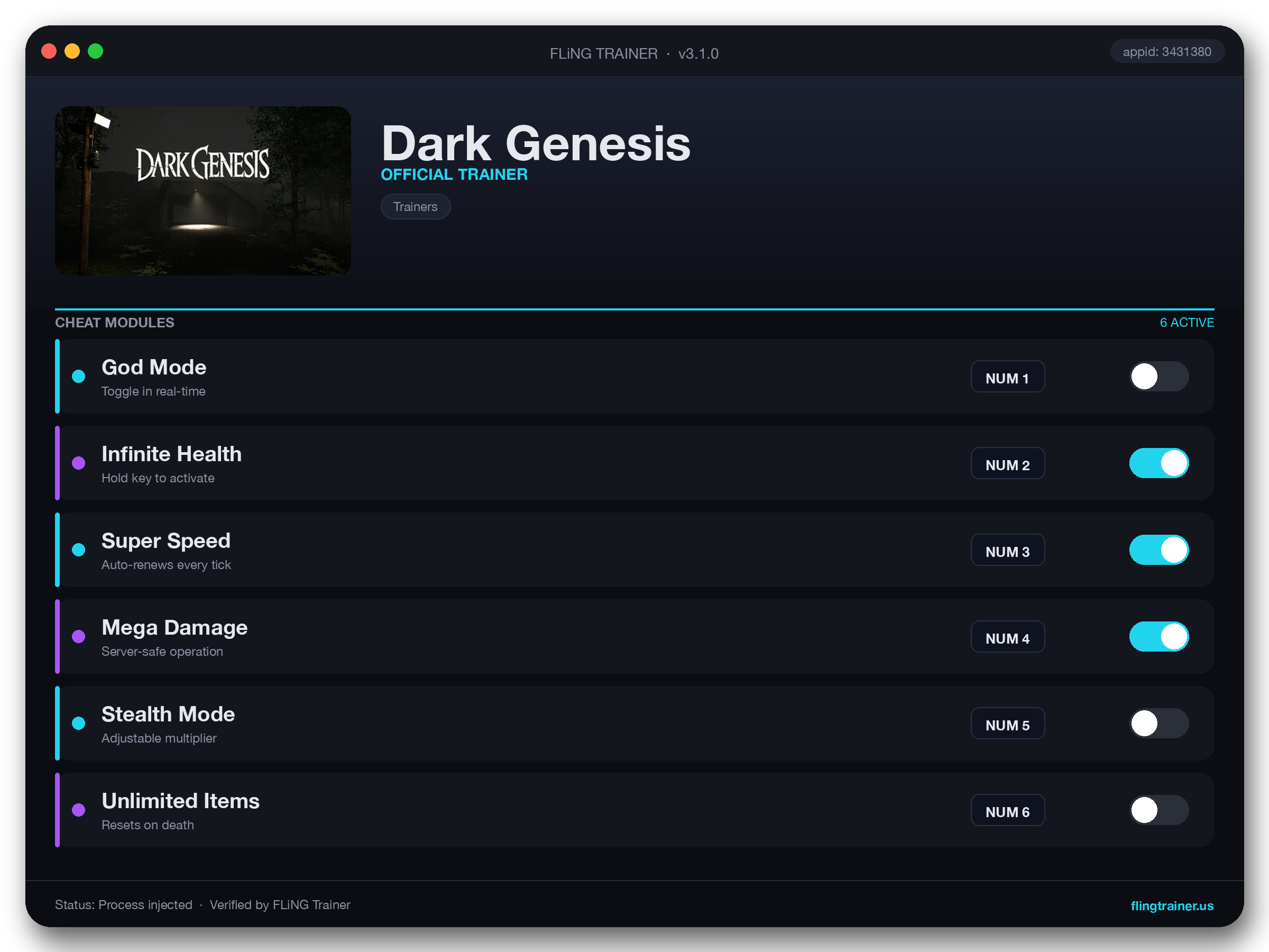 Dark Genesis Trainer interface
