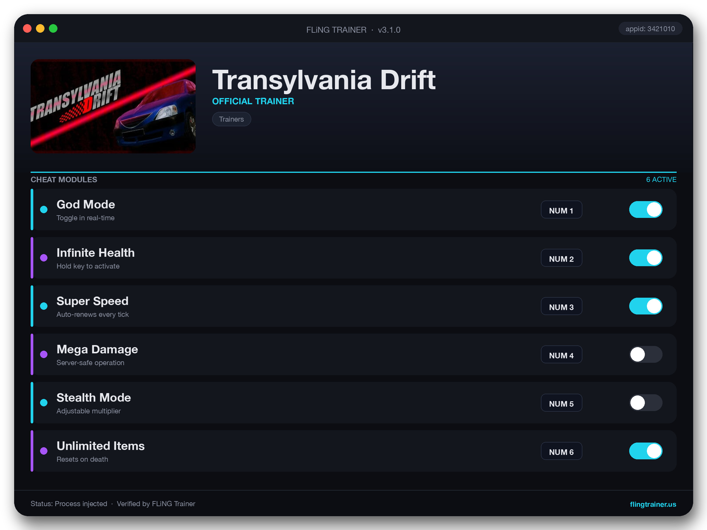 Transylvania Drift Trainer interface