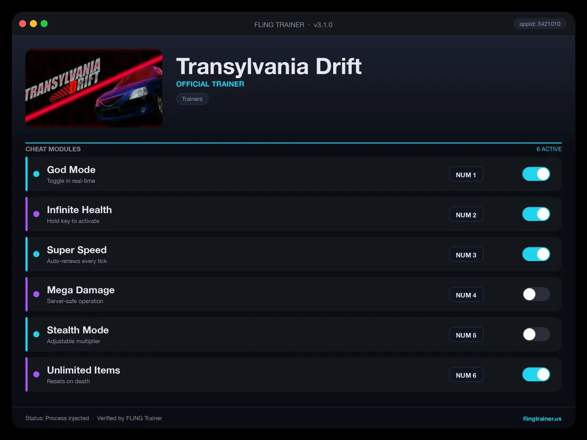 Transylvania Drift Trainer interface