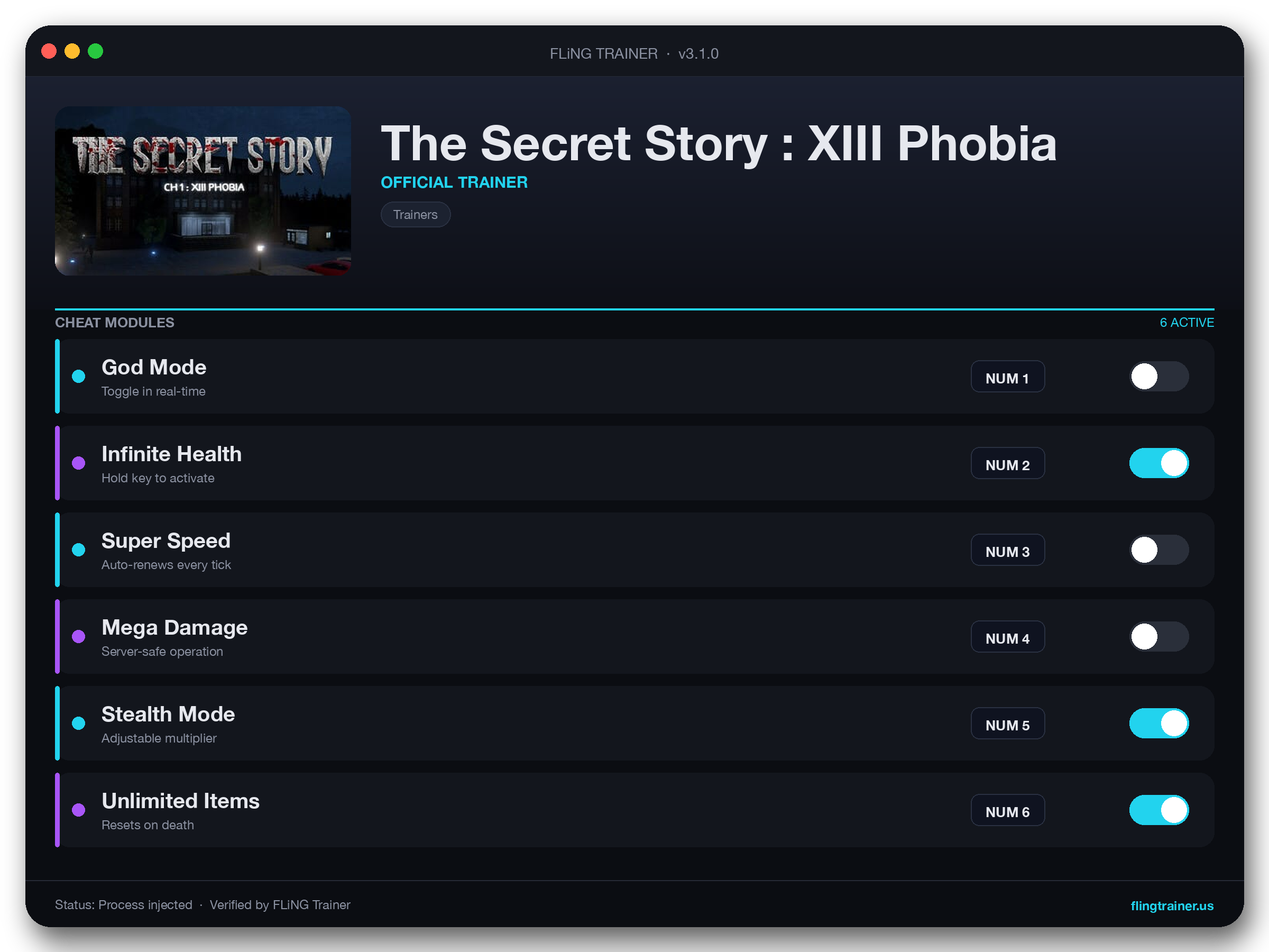 The Secret Story : XIII Phobia Trainer interface