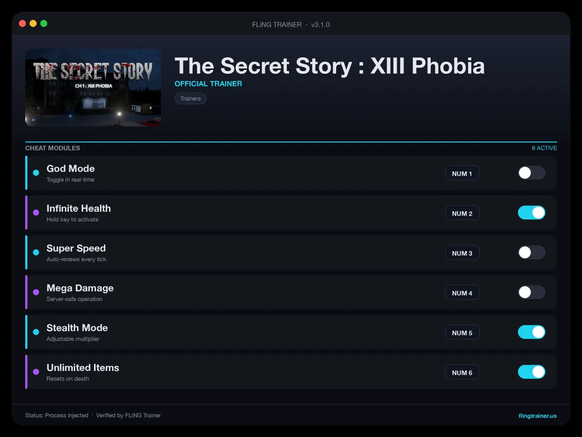 The Secret Story : XIII Phobia Trainer interface