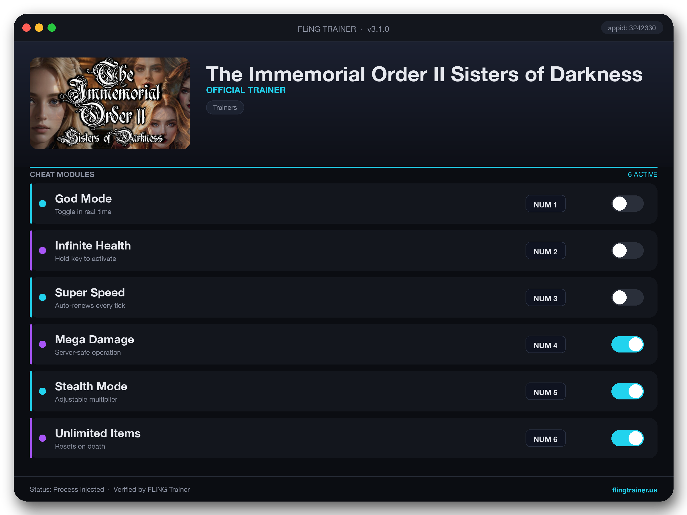 The Immemorial Order II Sisters of Darkness Trainer interface