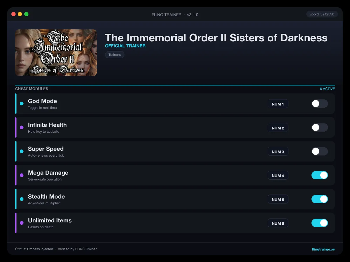 The Immemorial Order II Sisters of Darkness Trainer interface