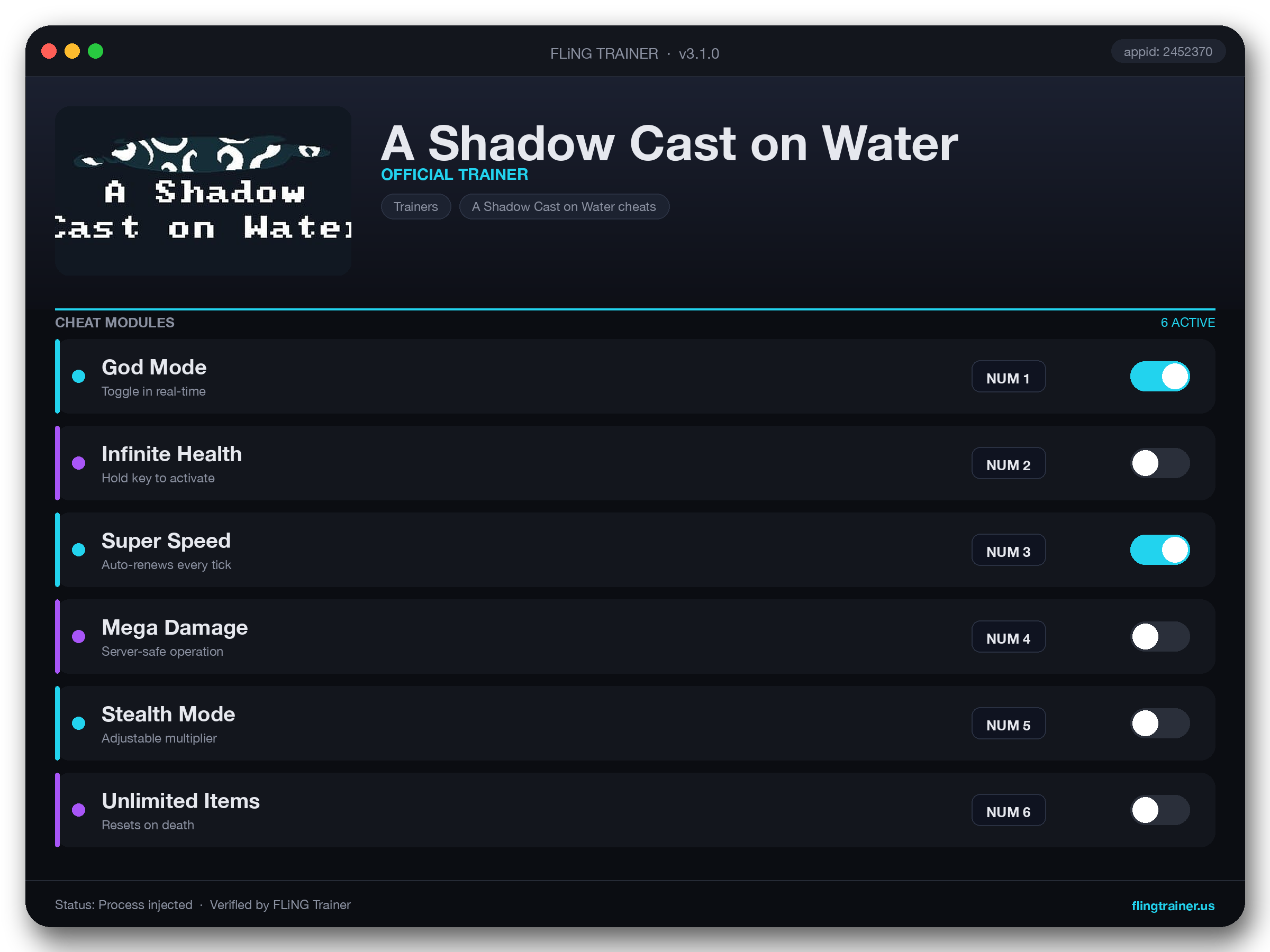 A Shadow Cast on Water Trainer interface