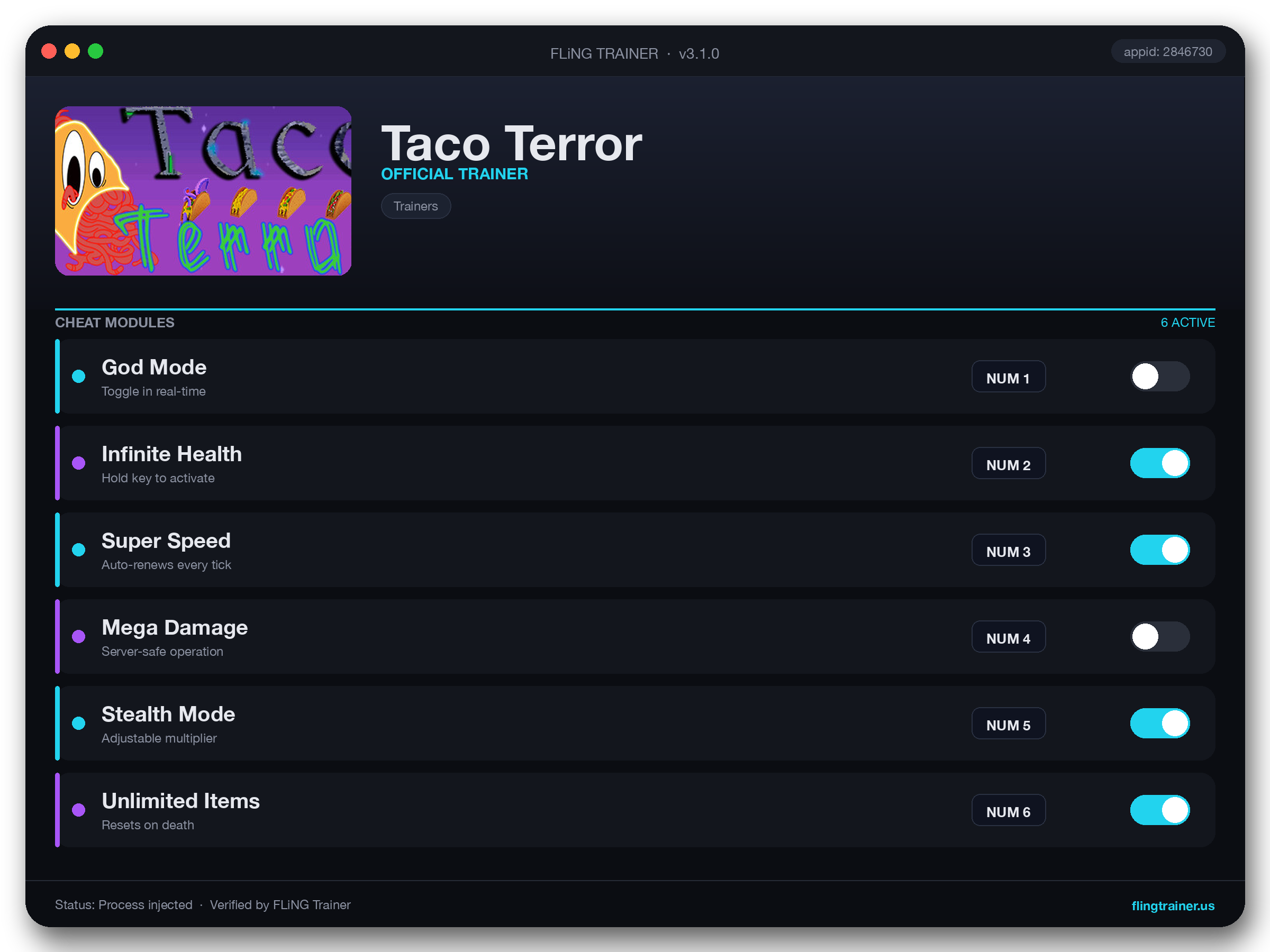 Taco Terror Trainer interface