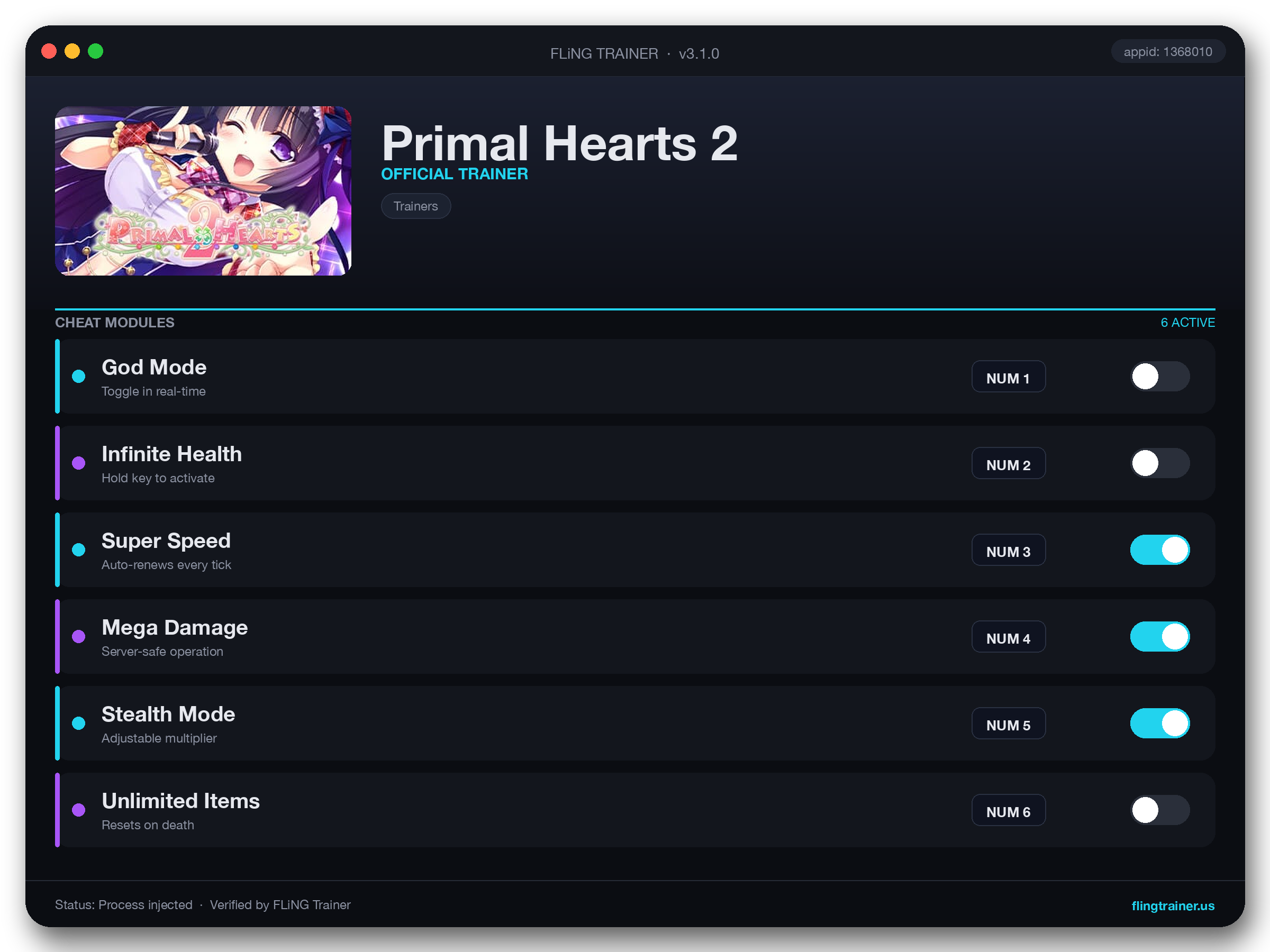 Primal Hearts 2 Trainer interface