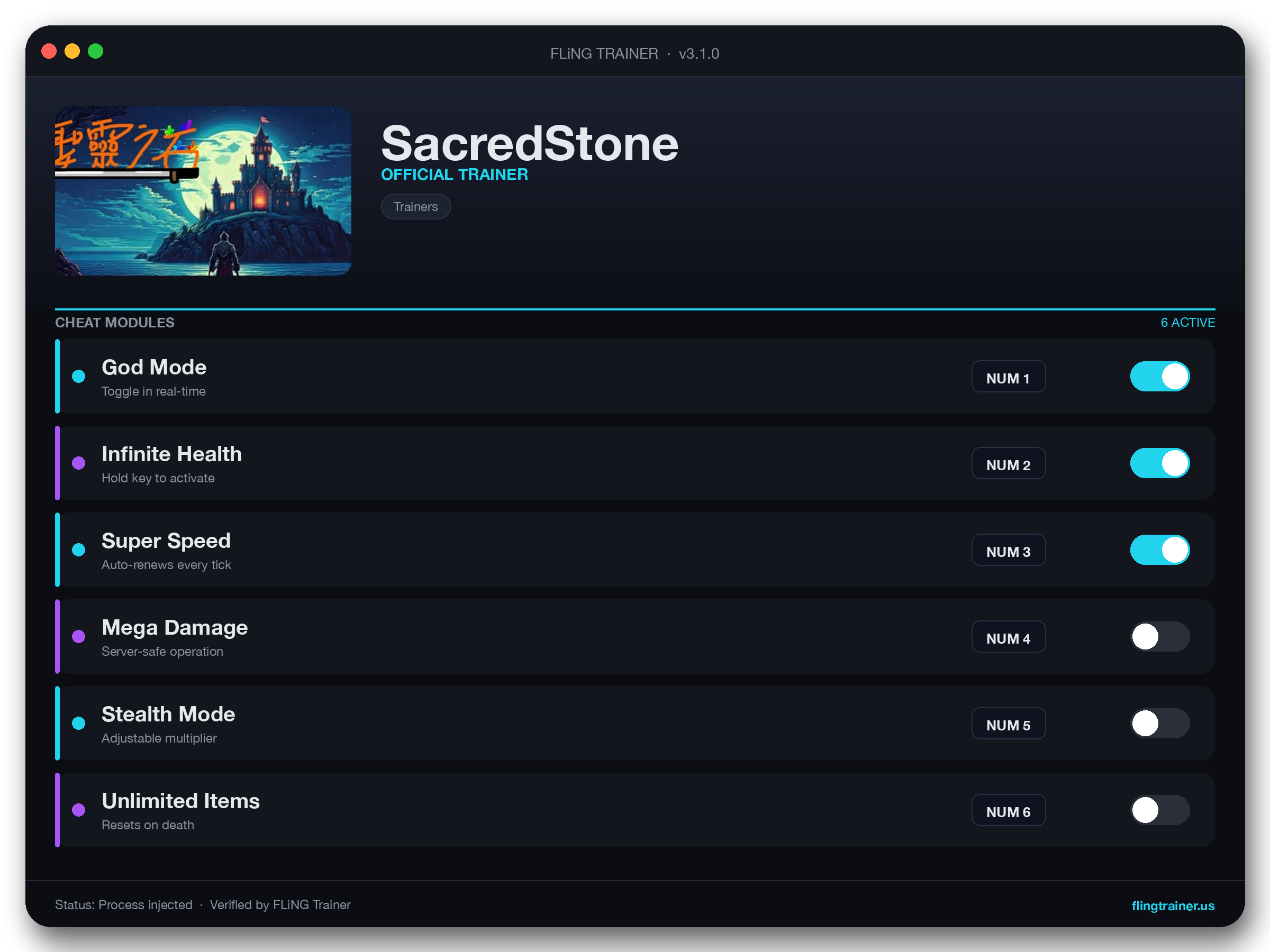 SacredStone Trainer interface