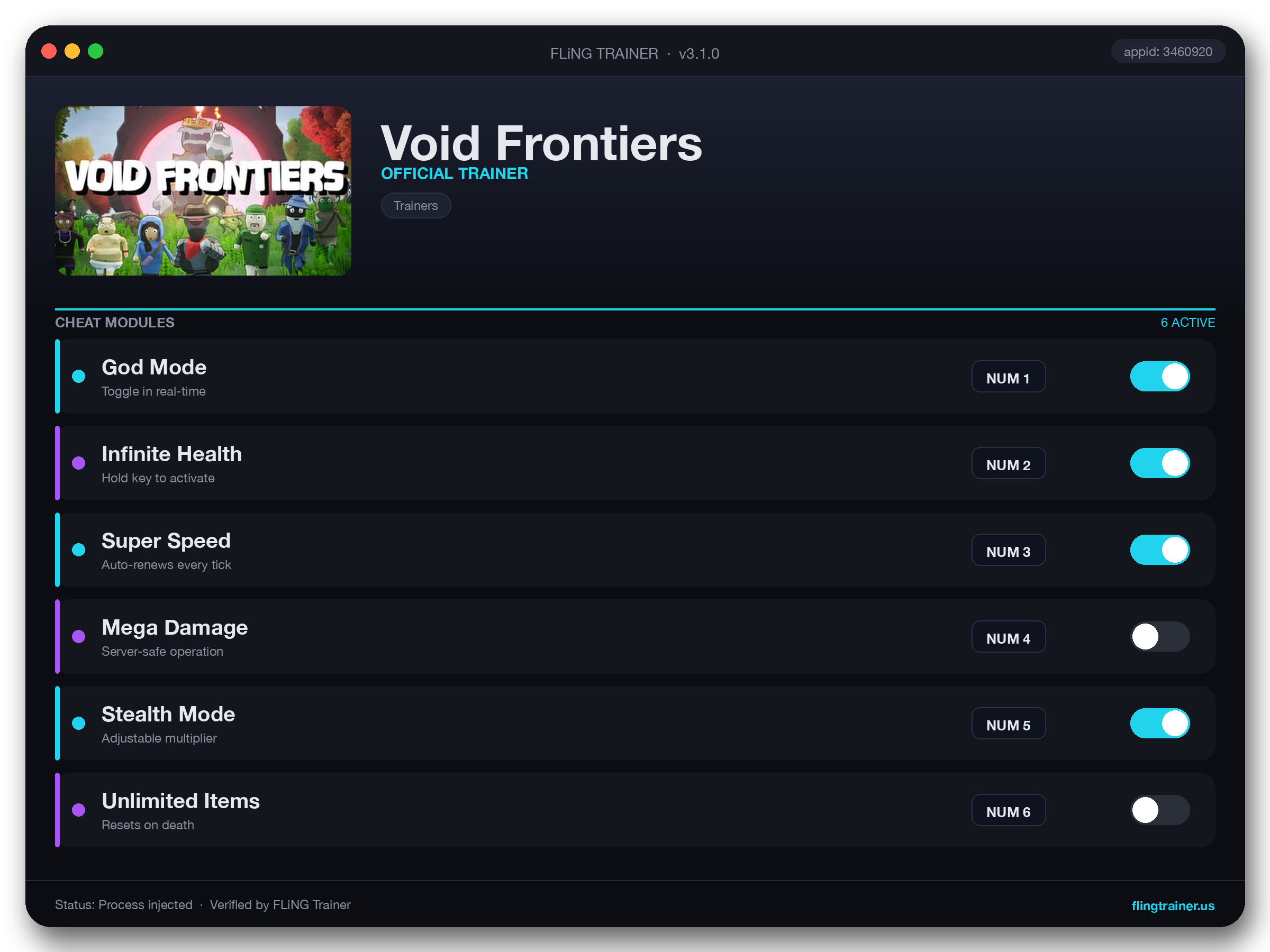 Void Frontiers Trainer interface