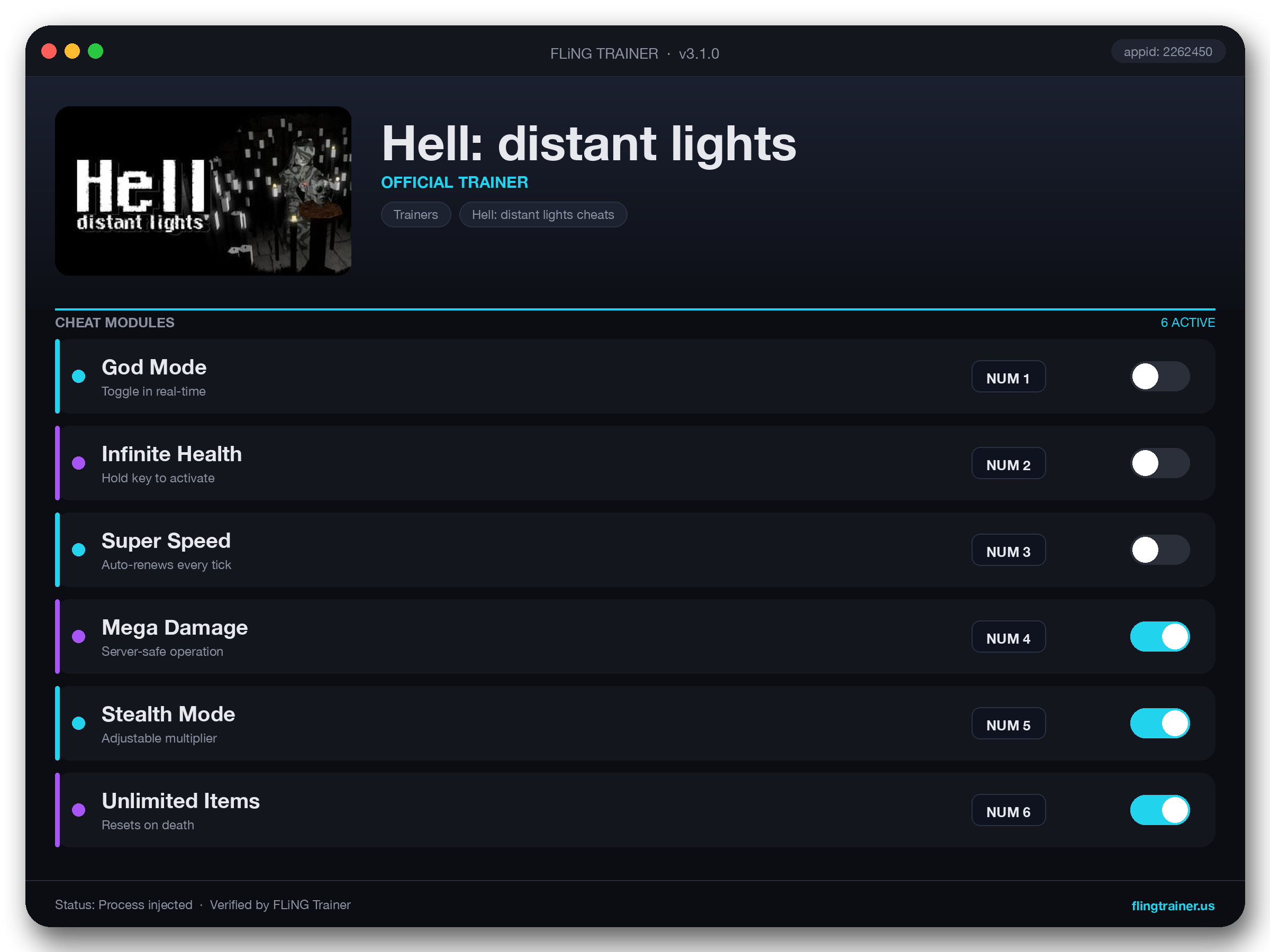 Hell: distant lights Trainer interface