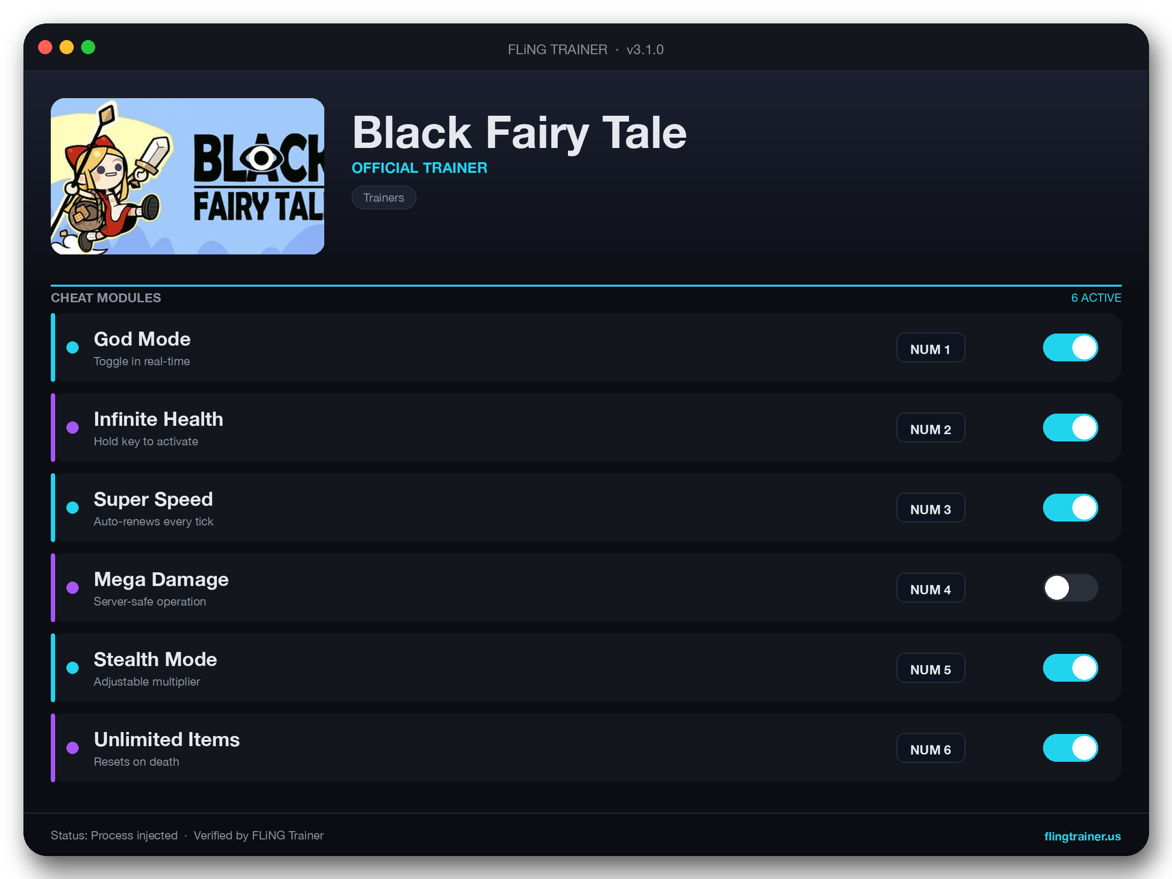 Black Fairy Tale Trainer interface