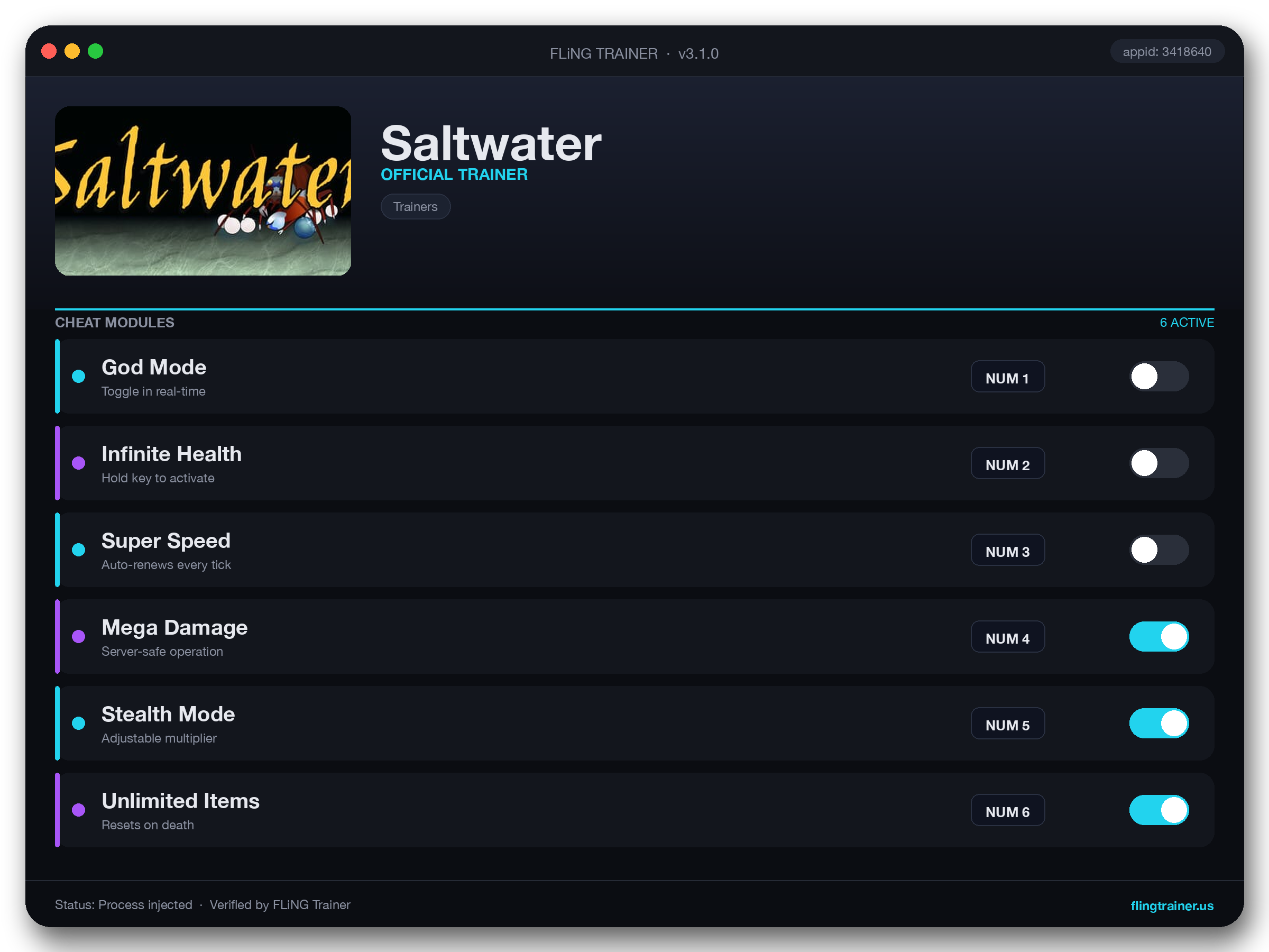 Saltwater Trainer interface