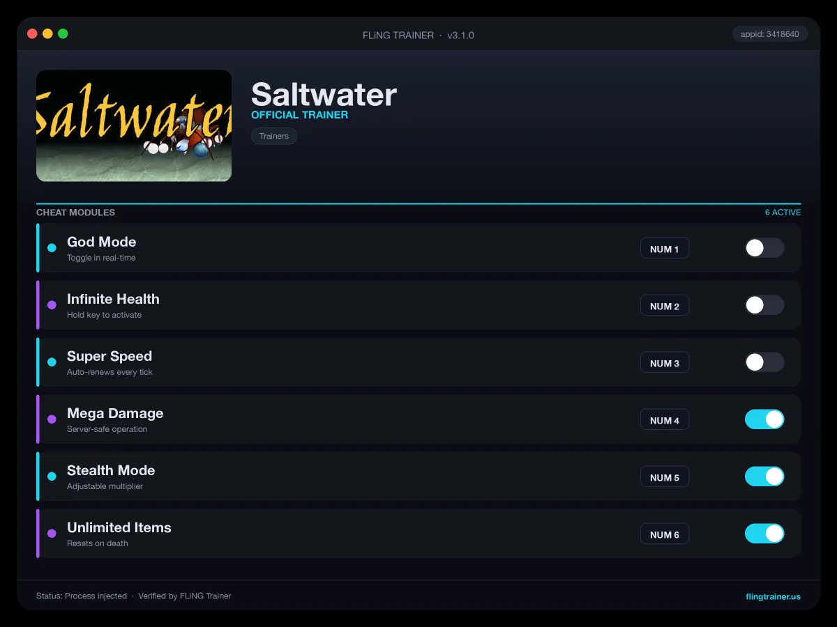 Saltwater Trainer interface