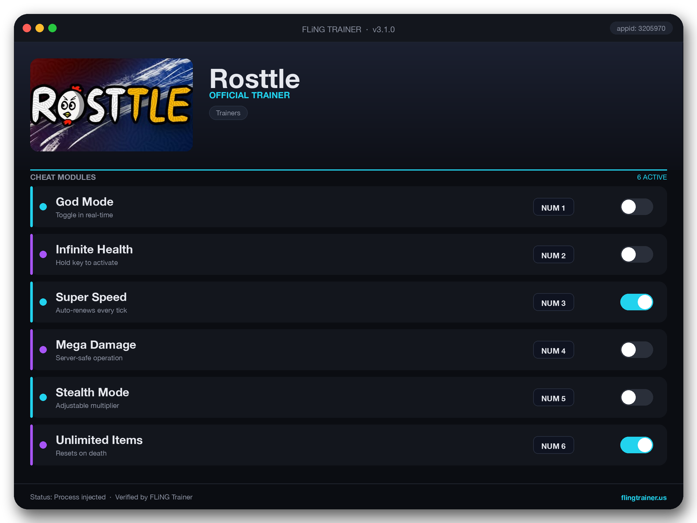 Rosttle Trainer interface