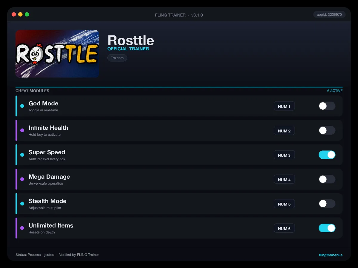 Rosttle Trainer interface