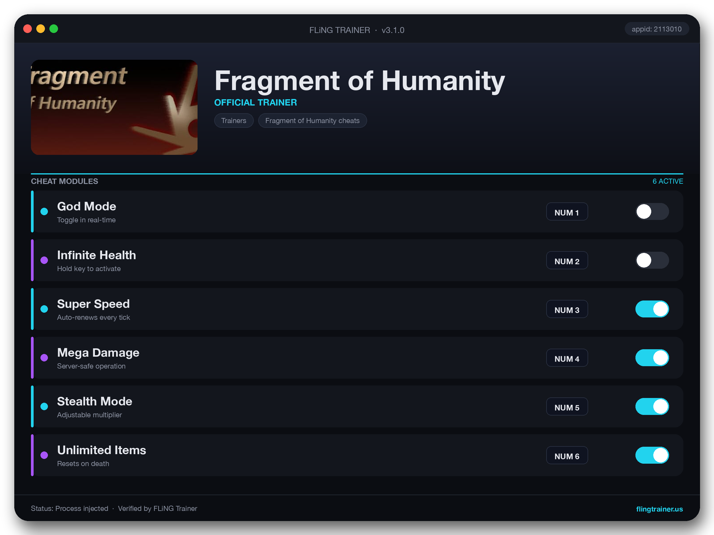 Fragment of Humanity Trainer interface