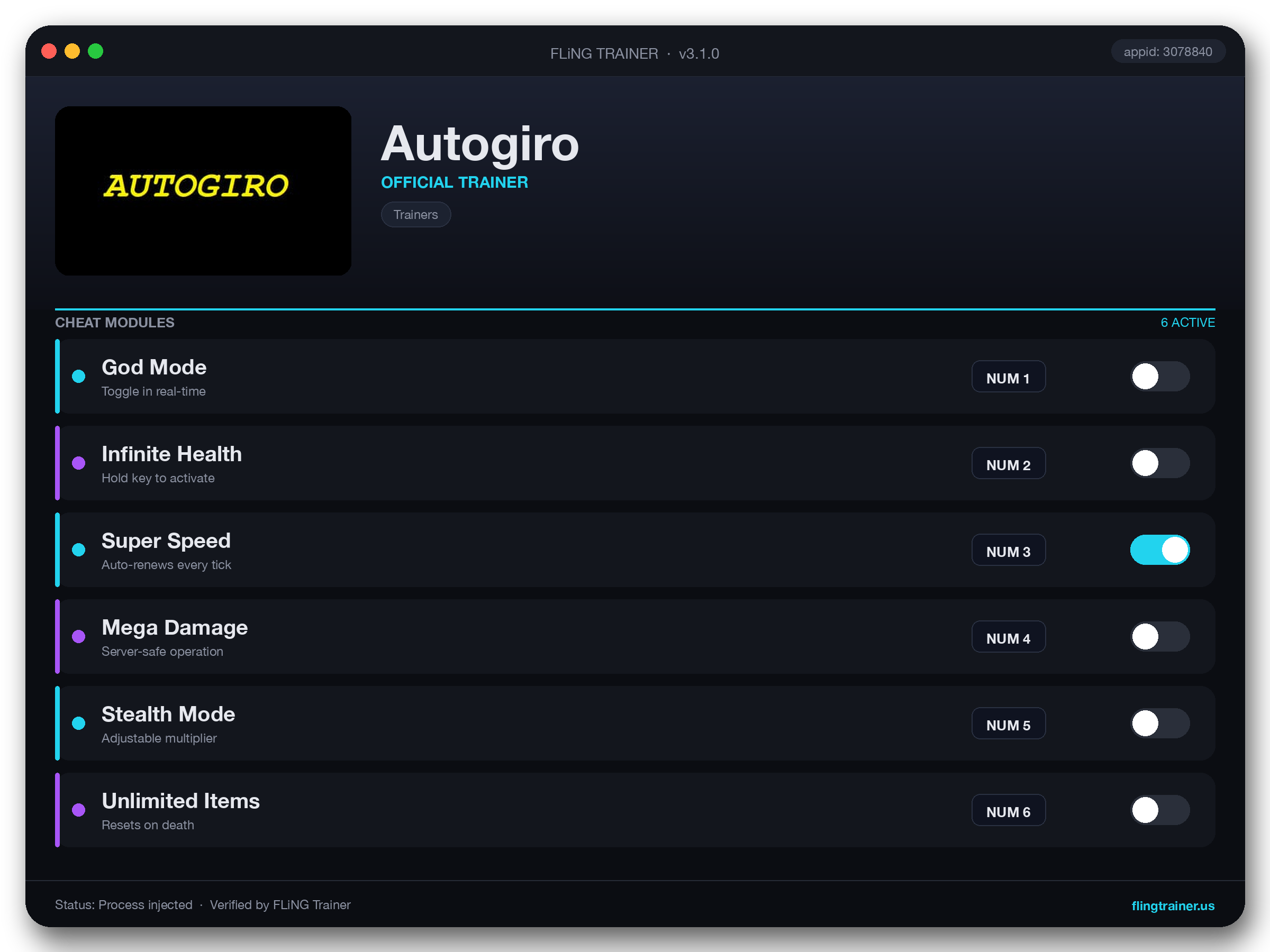 Autogiro Trainer interface