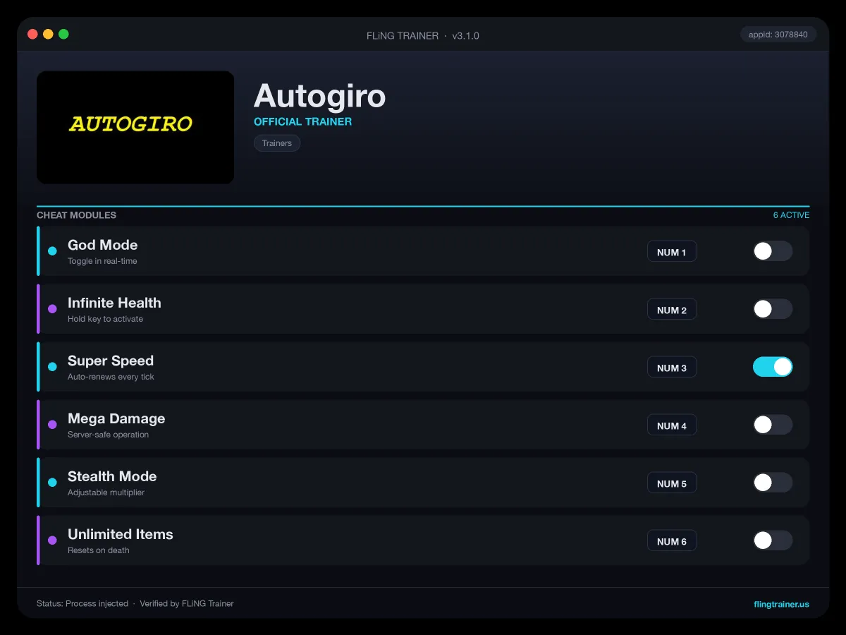 Autogiro Trainer interface