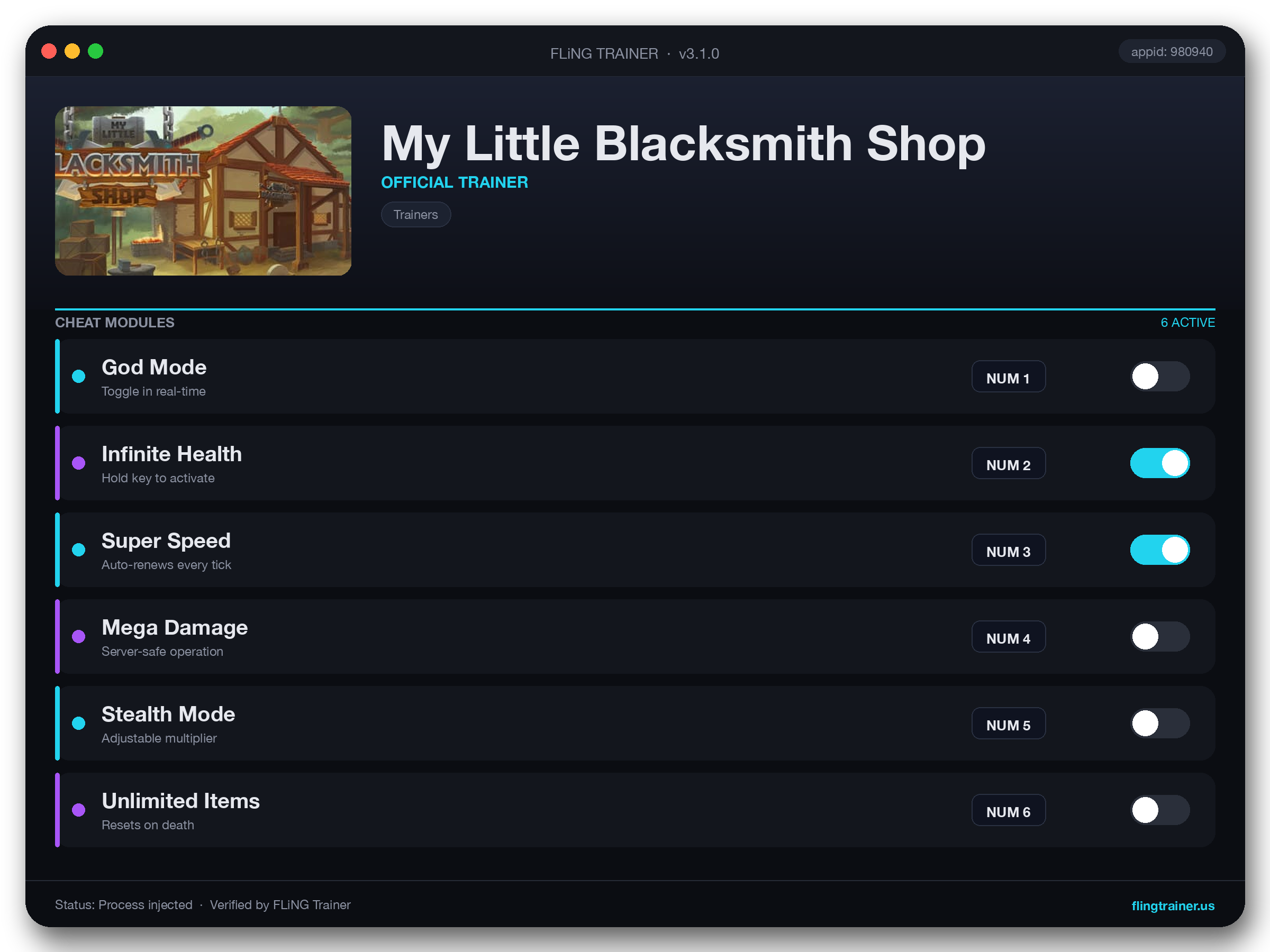 My Little Blacksmith Shop Trainer interface