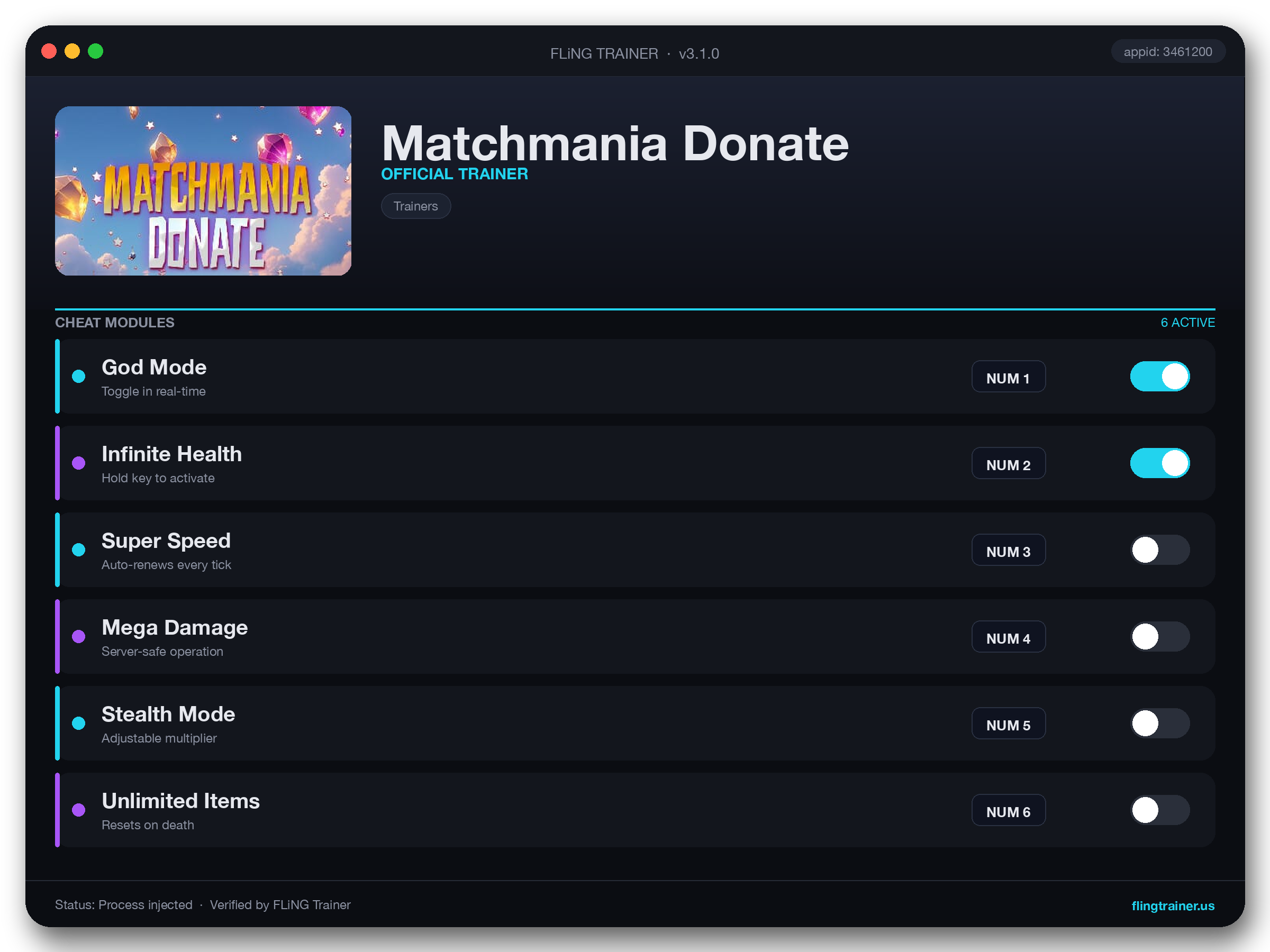 Matchmania Donate Trainer interface