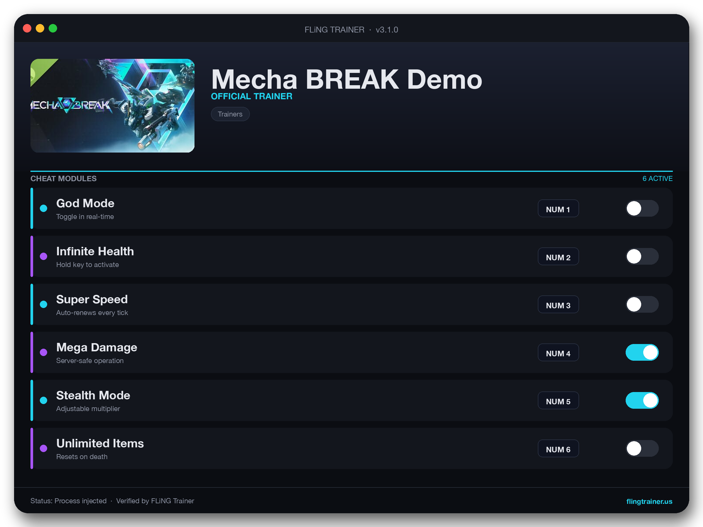 Mecha BREAK Demo Trainer interface
